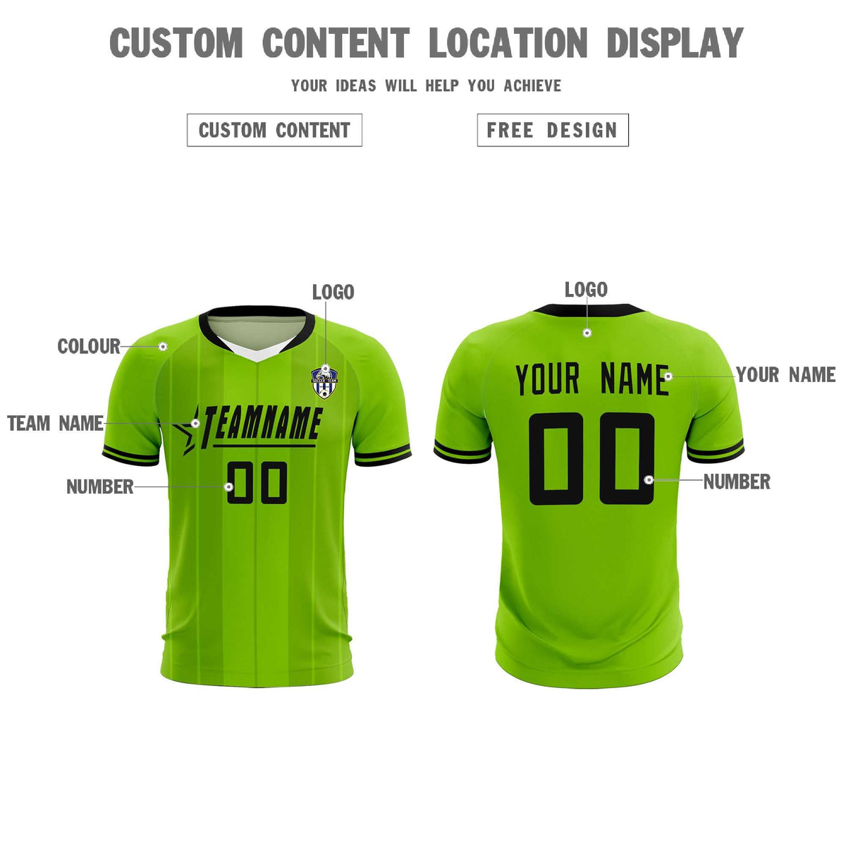 Custom Neon Green Classic Striped Personalized Football Kit Jersey