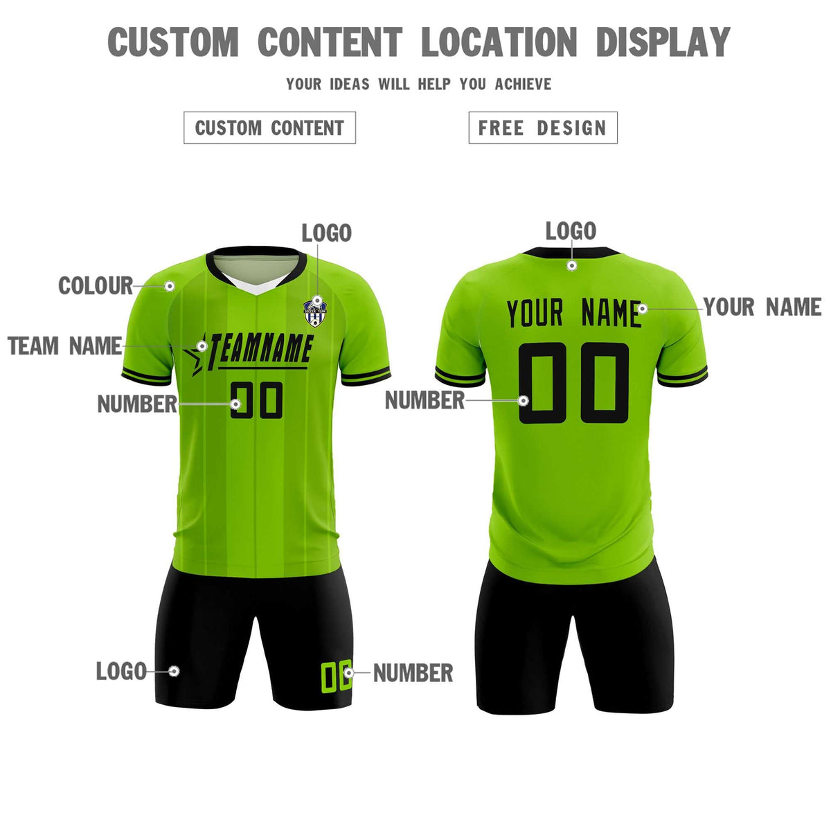 Custom Neon Green Classic Striped Personalized Football Kit Jersey