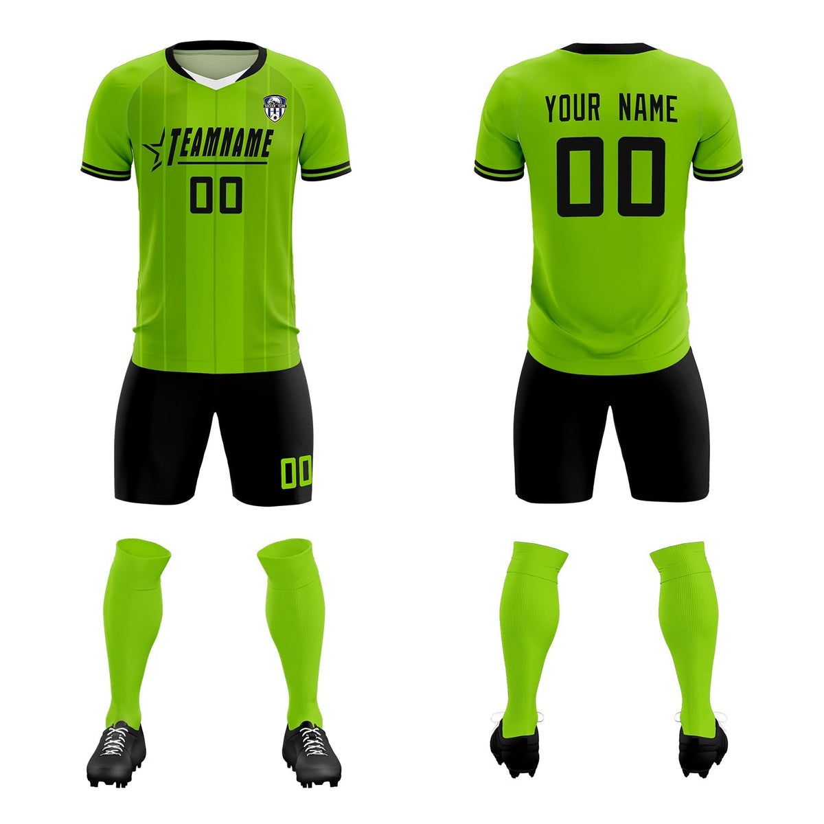 Custom Neon Green Classic Striped Personalized Football Kit Jersey