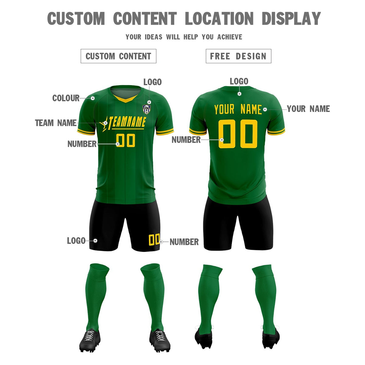 Custom Kelly Green Classic Striped Personalized Football Kit Jersey