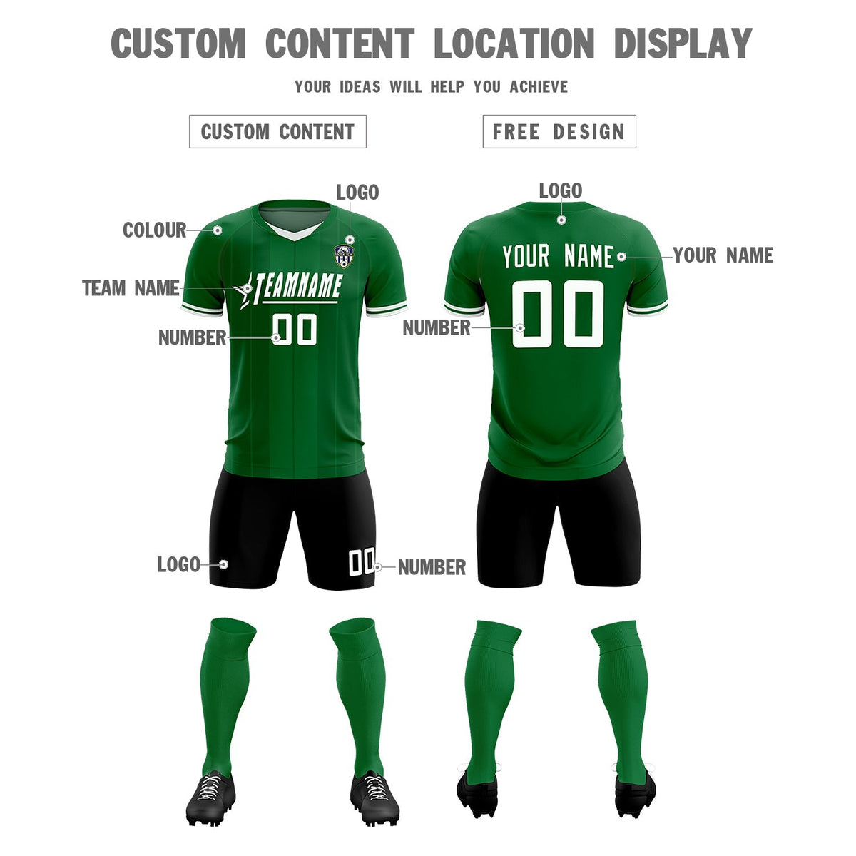 Custom Kelly Green Classic Striped Personalized Football Kit Jersey
