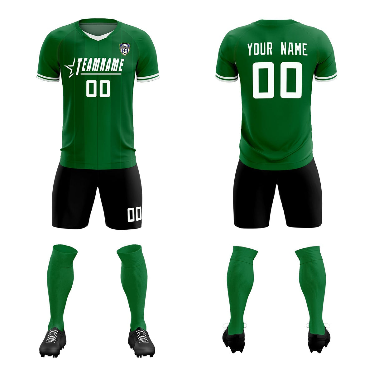 Custom Kelly Green Classic Striped Personalized Football Kit Jersey