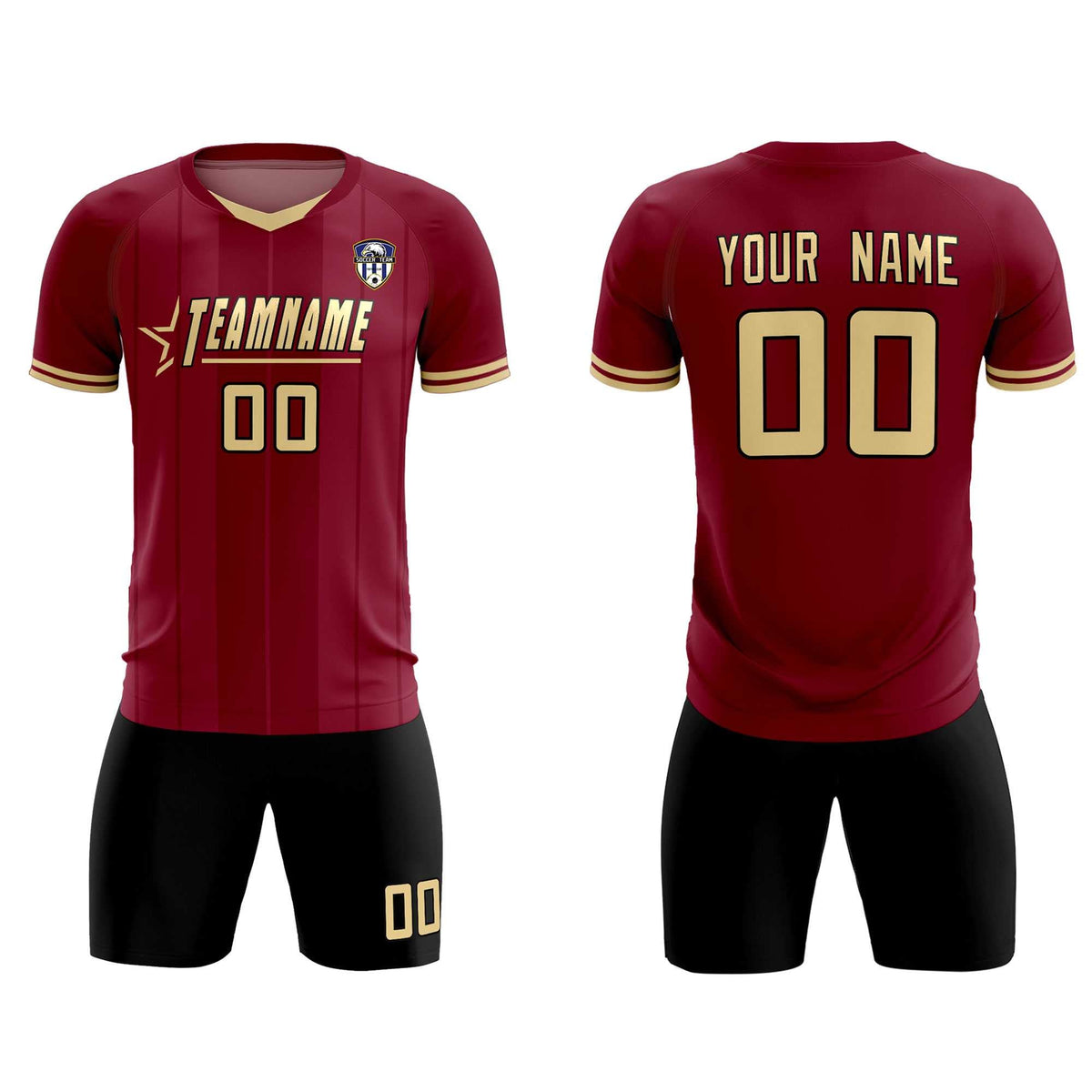 Custom Crimson Classic Striped Personalized Football Kit Jersey