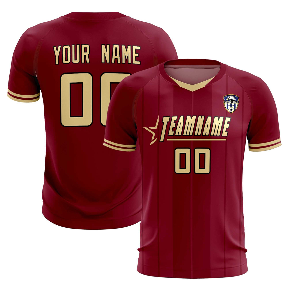 Custom Crimson Classic Striped Personalized Football Kit Jersey