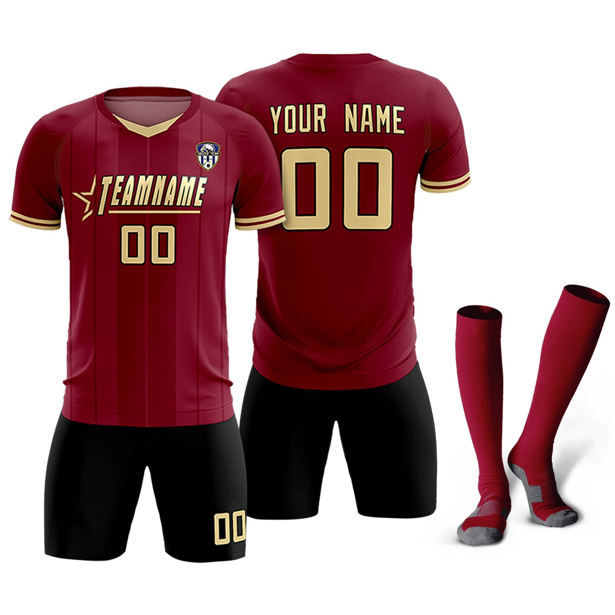 Custom Crimson Classic Striped Personalized Football Kit Jersey