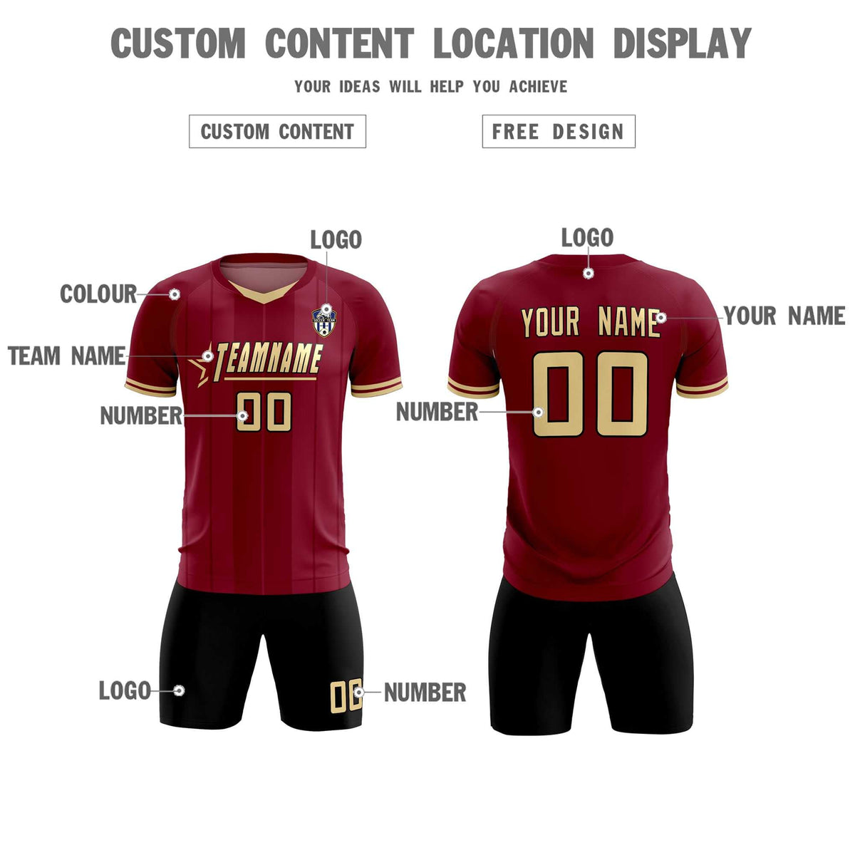 Custom Crimson Classic Striped Personalized Football Kit Jersey