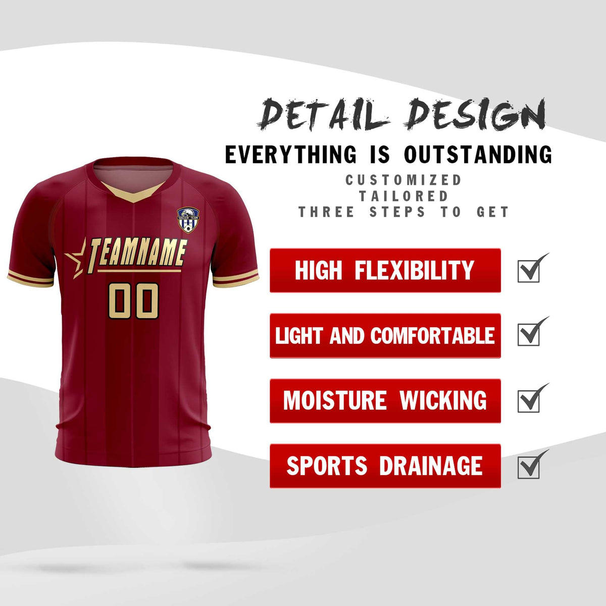 Custom Crimson Classic Striped Personalized Football Kit Jersey