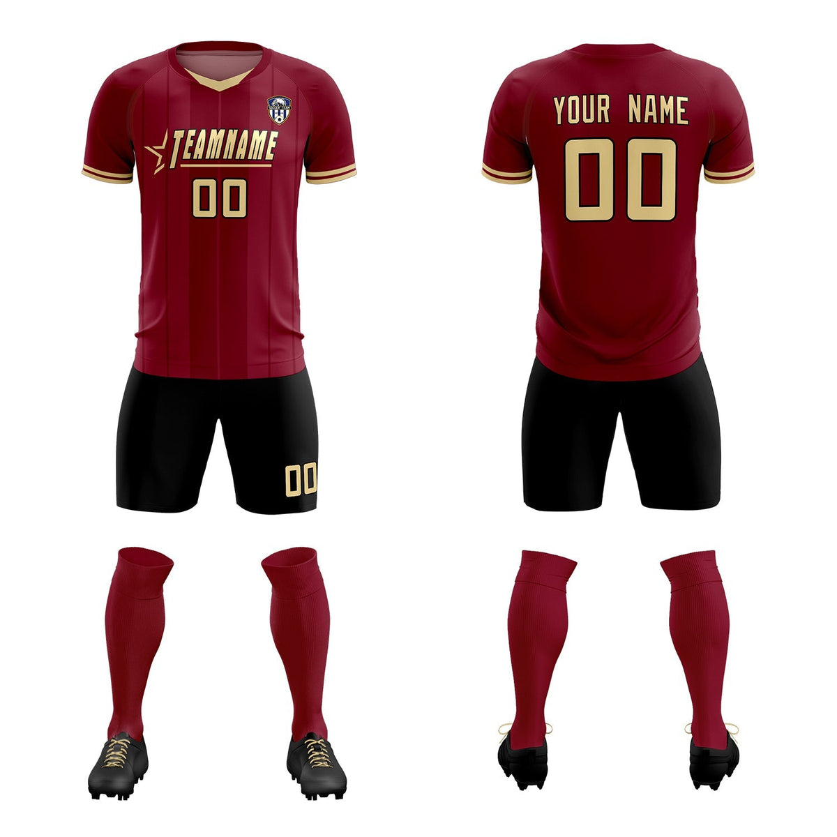 Custom Crimson Classic Striped Personalized Football Kit Jersey