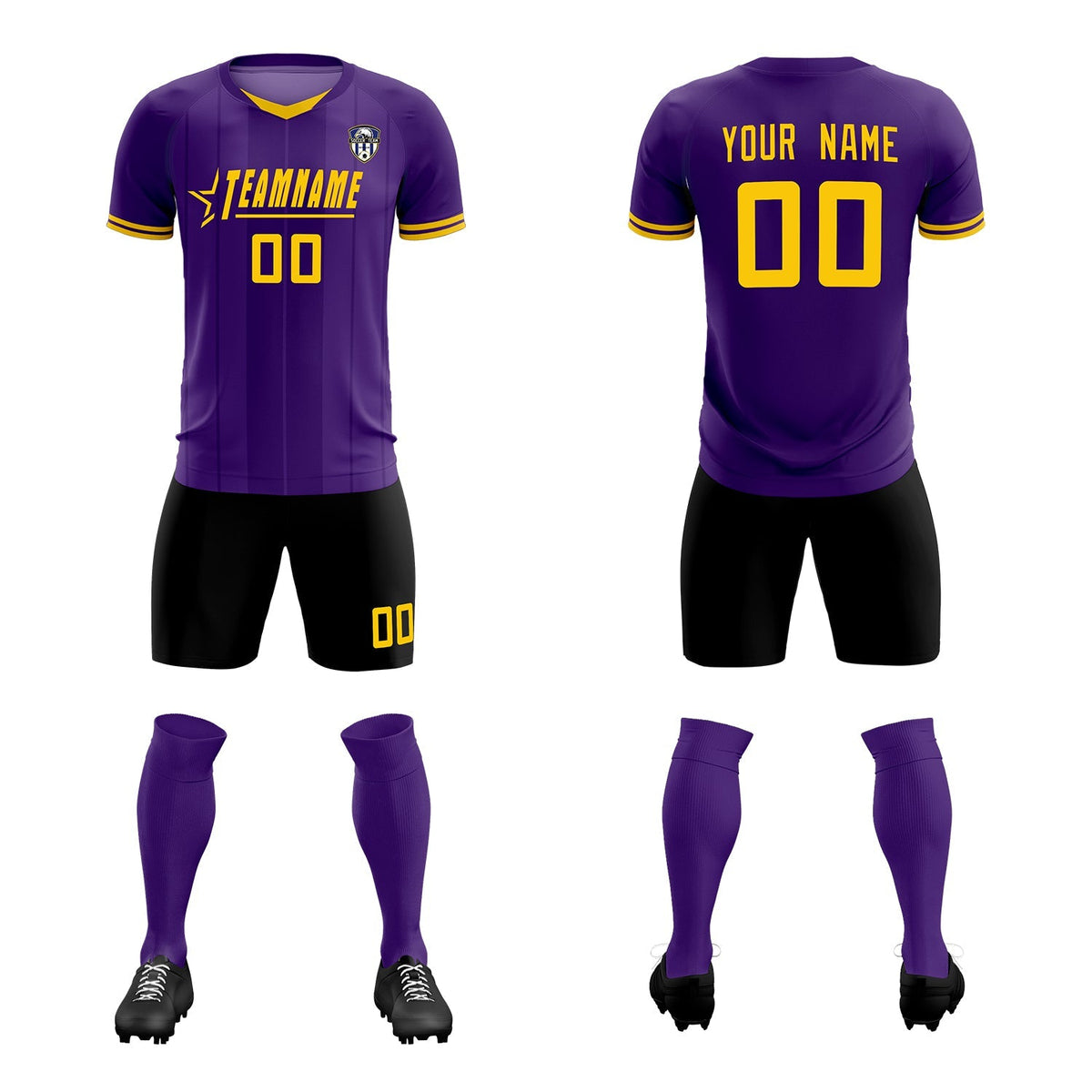 Custom Purple Classic Striped Personalized Football Kit Jersey