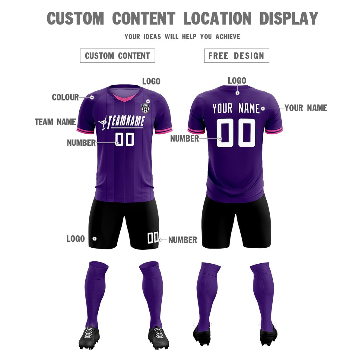 Custom Purple Classic Striped Personalized Football Kit Jersey
