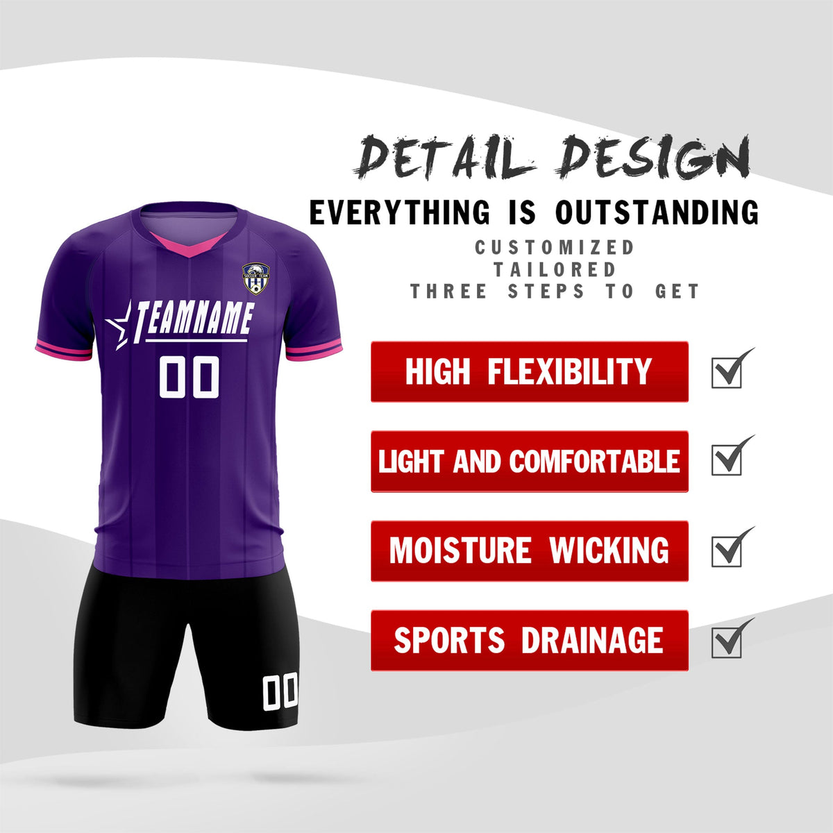 Custom Purple Classic Striped Personalized Football Kit Jersey