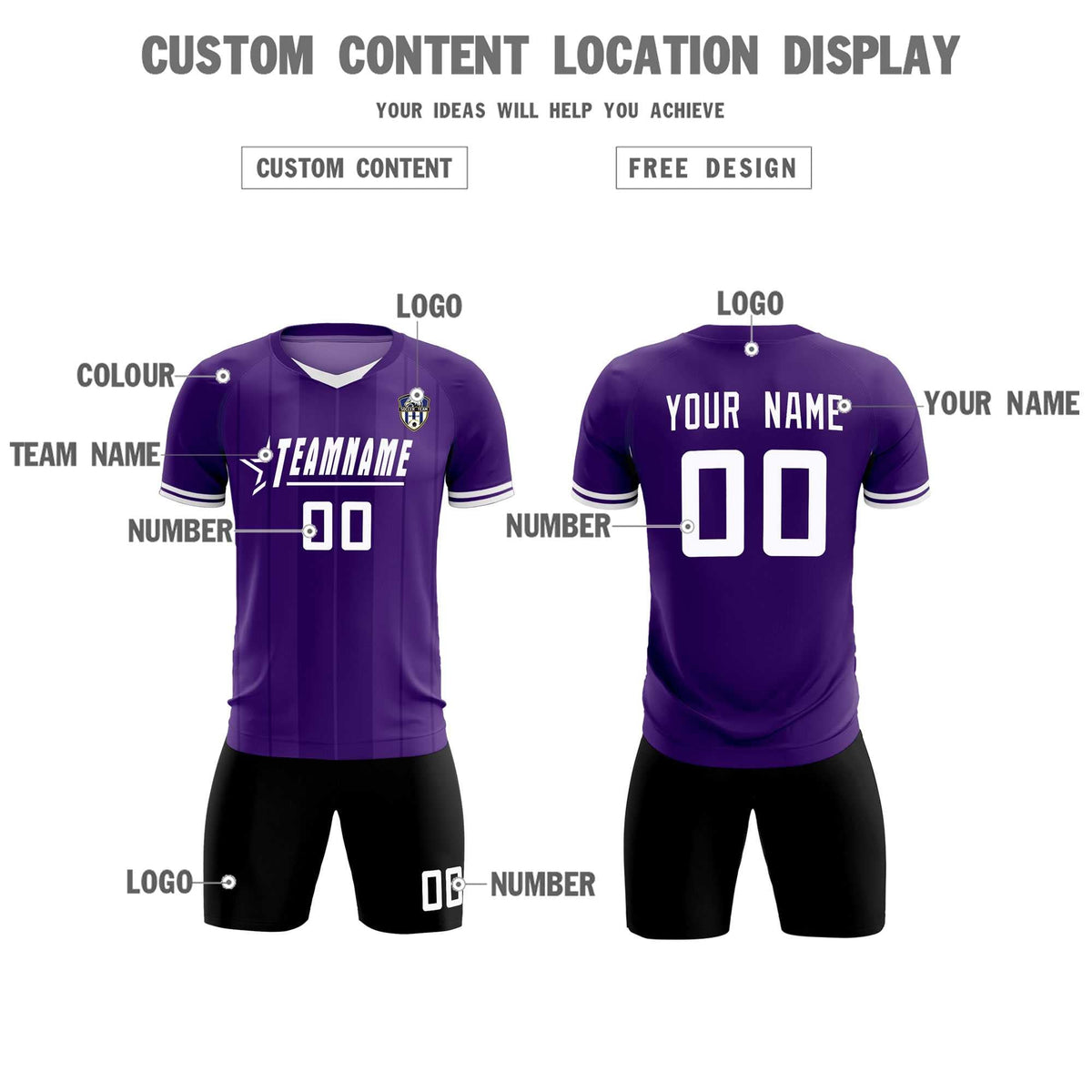 Custom Purple Classic Striped Personalized Football Kit Jersey