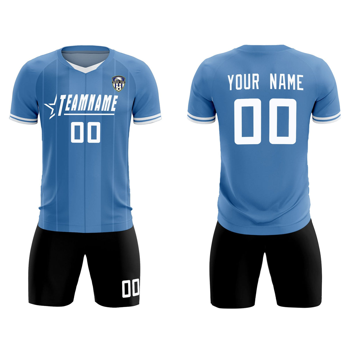 Custom Light Blue Classic Striped Personalized Football Kit Jersey