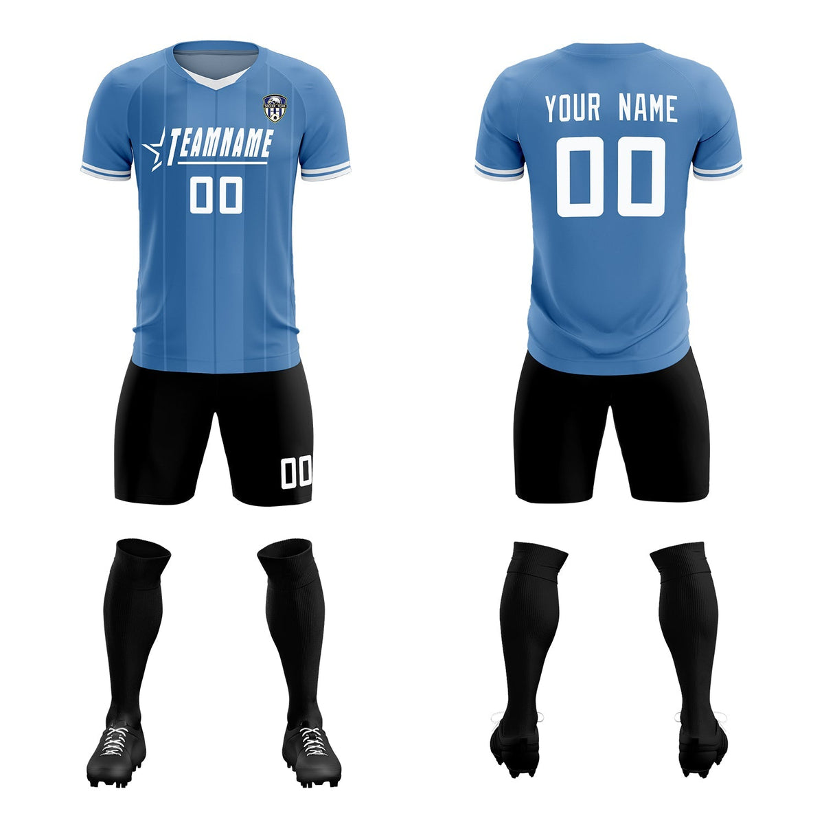 Custom Light Blue Classic Striped Personalized Football Kit Jersey