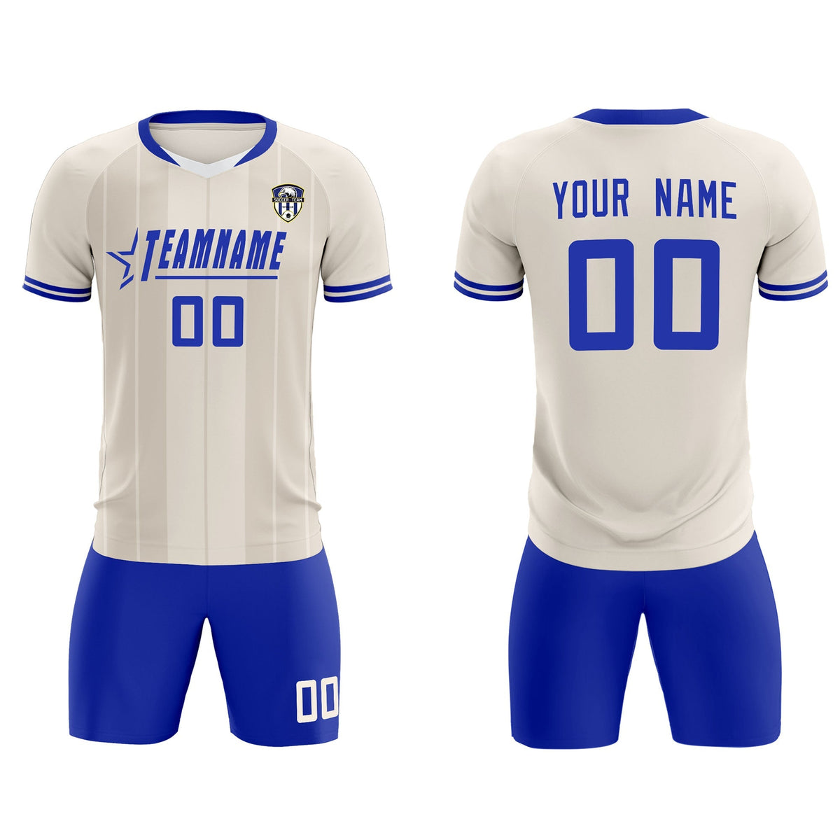 Custom Cream Classic Striped Personalized Football Kit Jersey