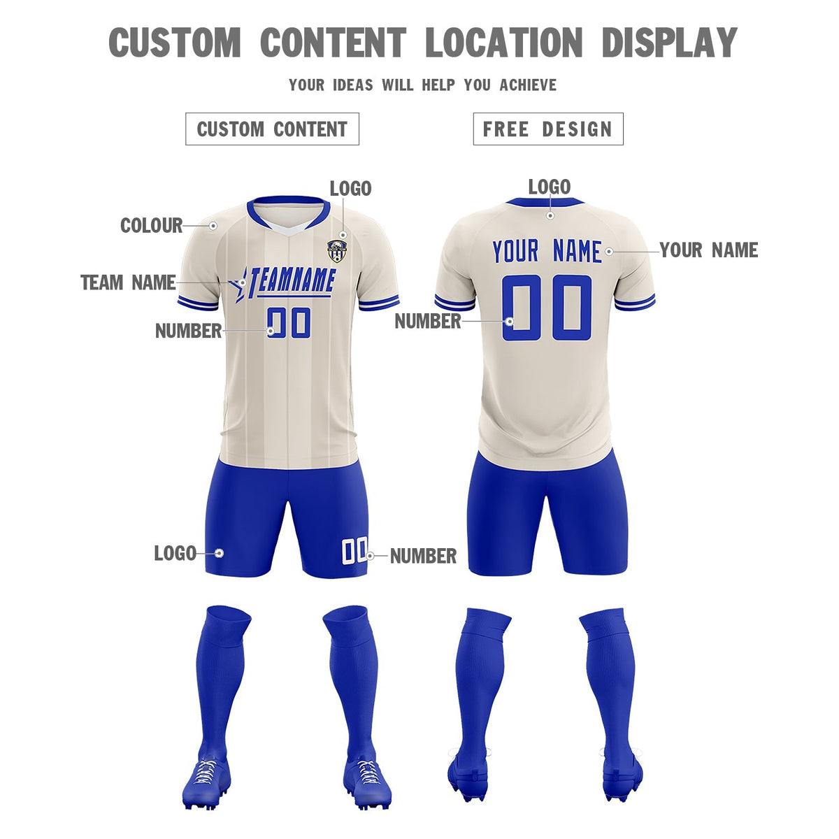 Custom Cream Classic Striped Personalized Football Kit Jersey