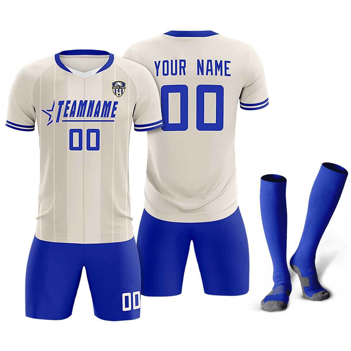 Custom Cream Classic Striped Personalized Football Kit Jersey