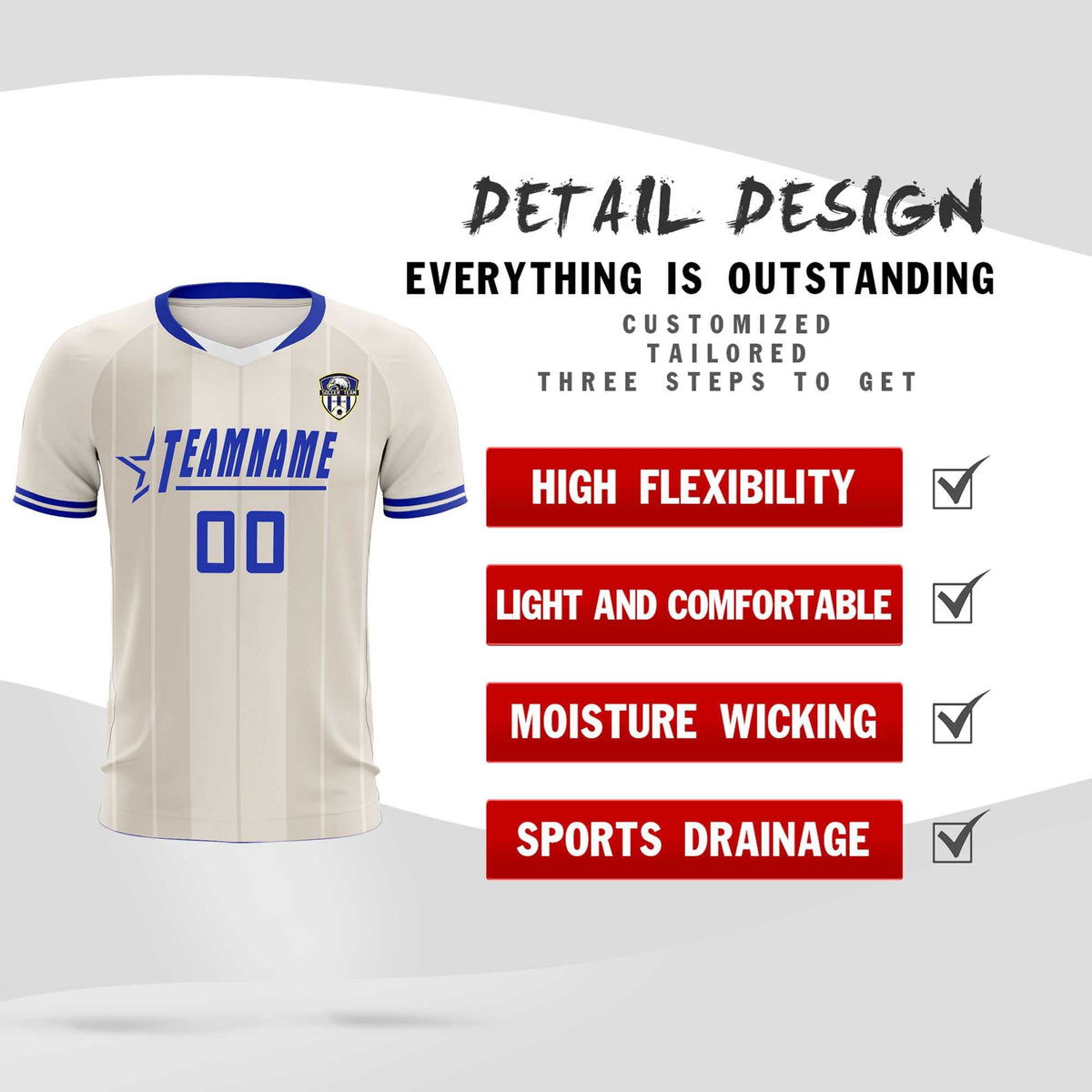 Custom Cream Classic Striped Personalized Football Kit Jersey