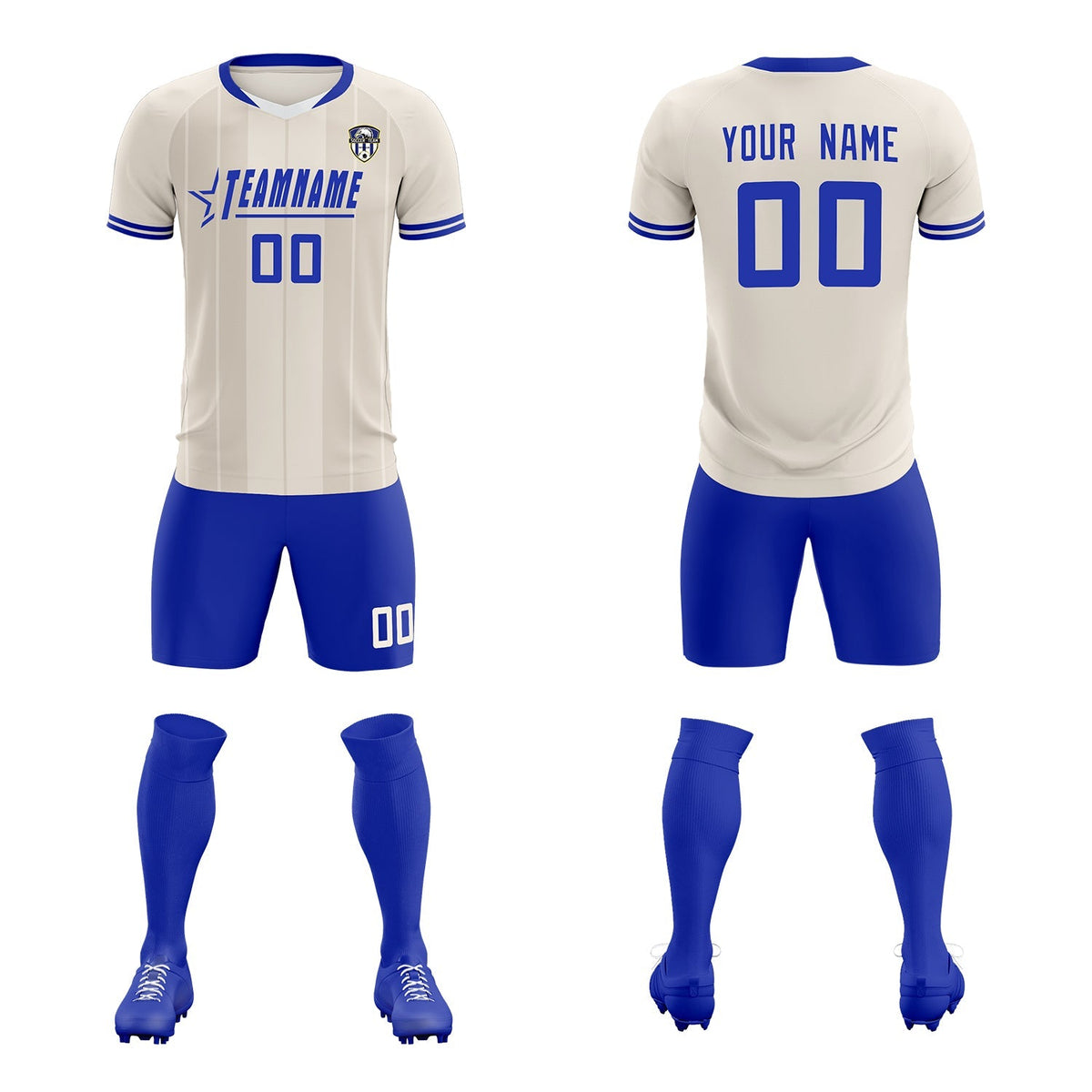 Custom Cream Classic Striped Personalized Football Kit Jersey