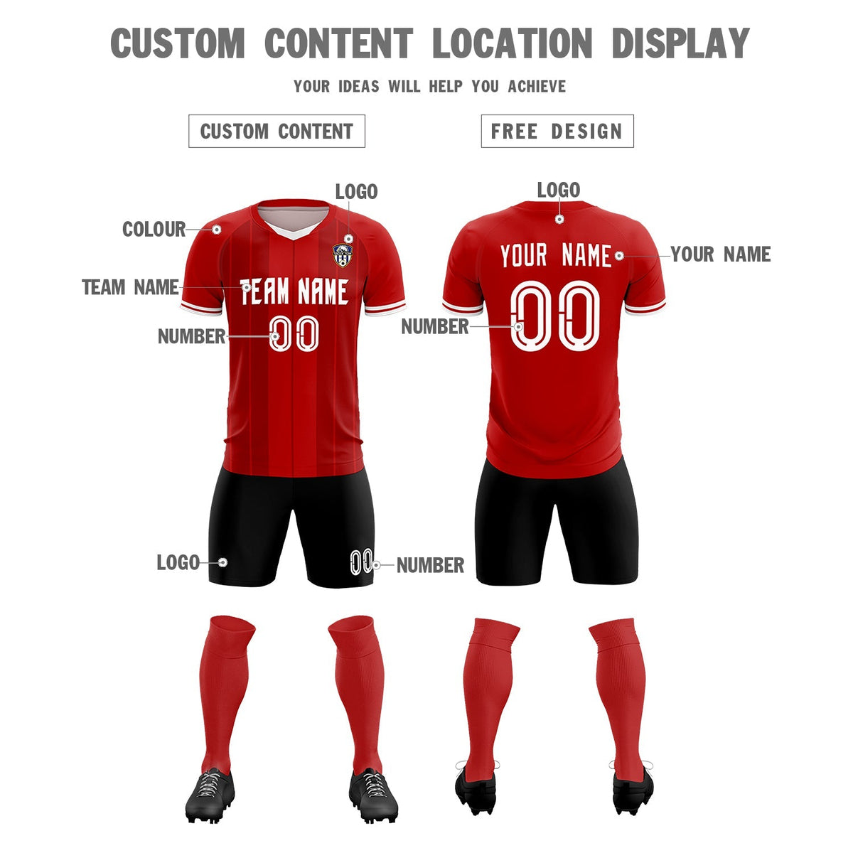 Custom Red Classic Striped Personalized Football Kit Jersey
