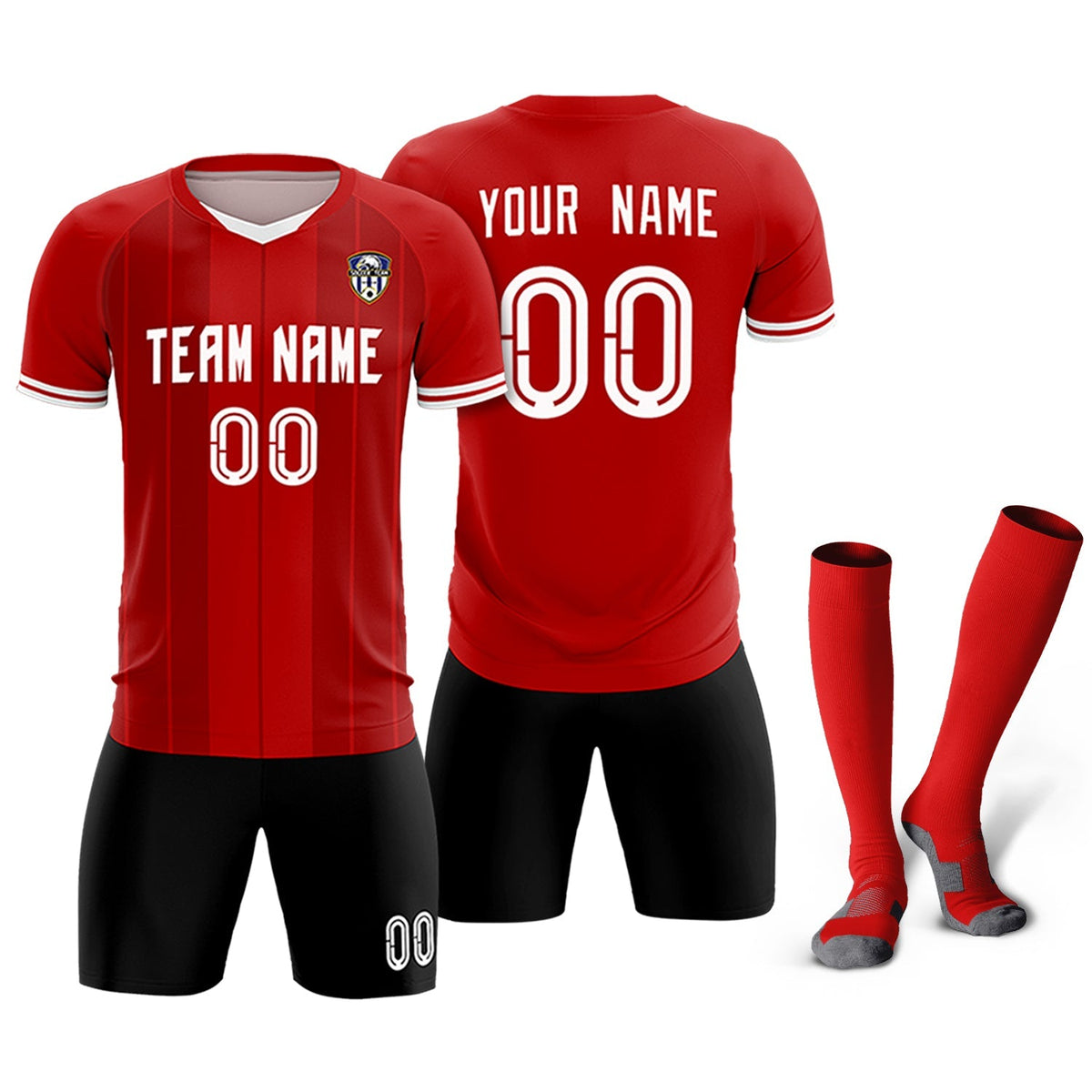 Custom Red Classic Striped Personalized Football Kit Jersey