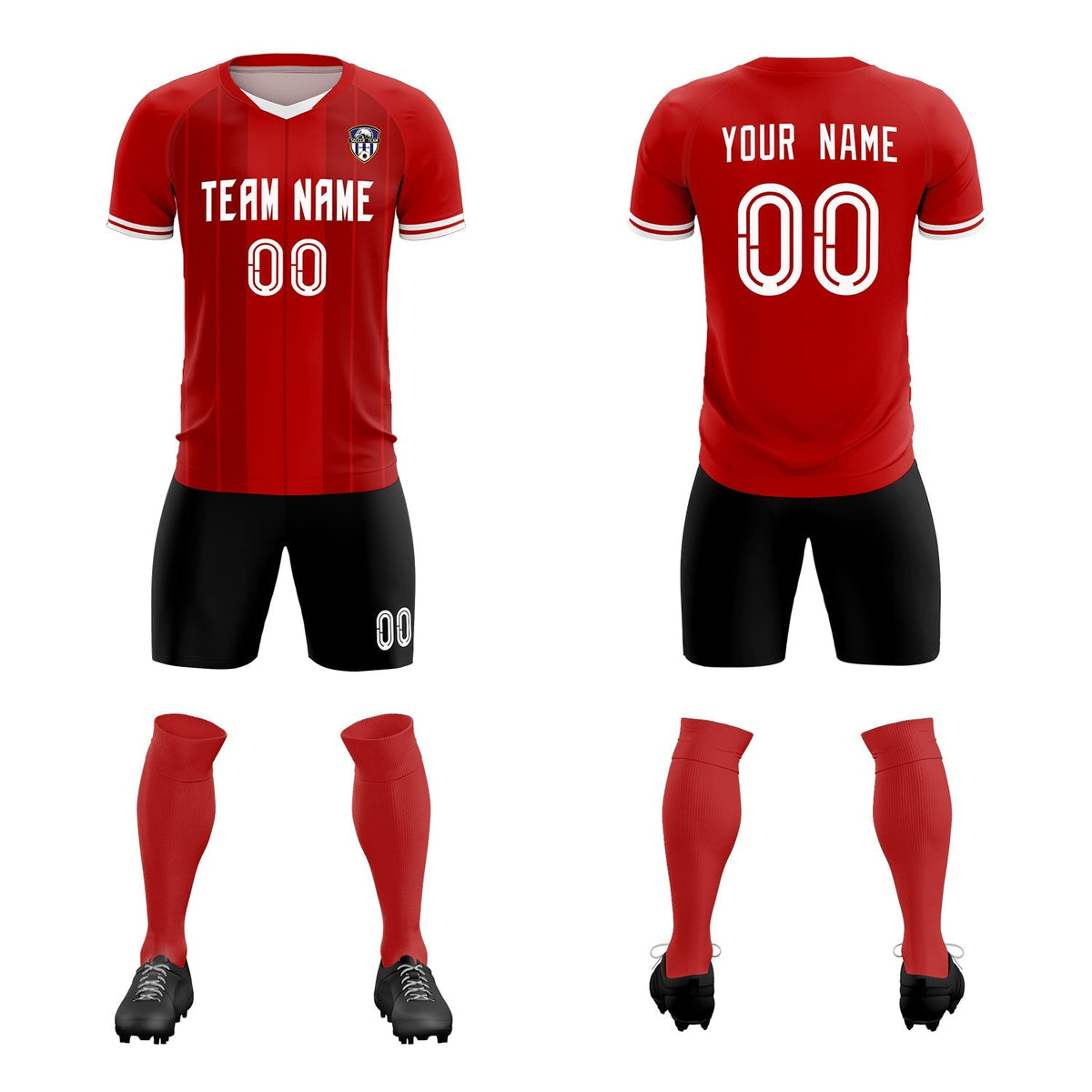 Custom Red Classic Striped Personalized Football Kit Jersey