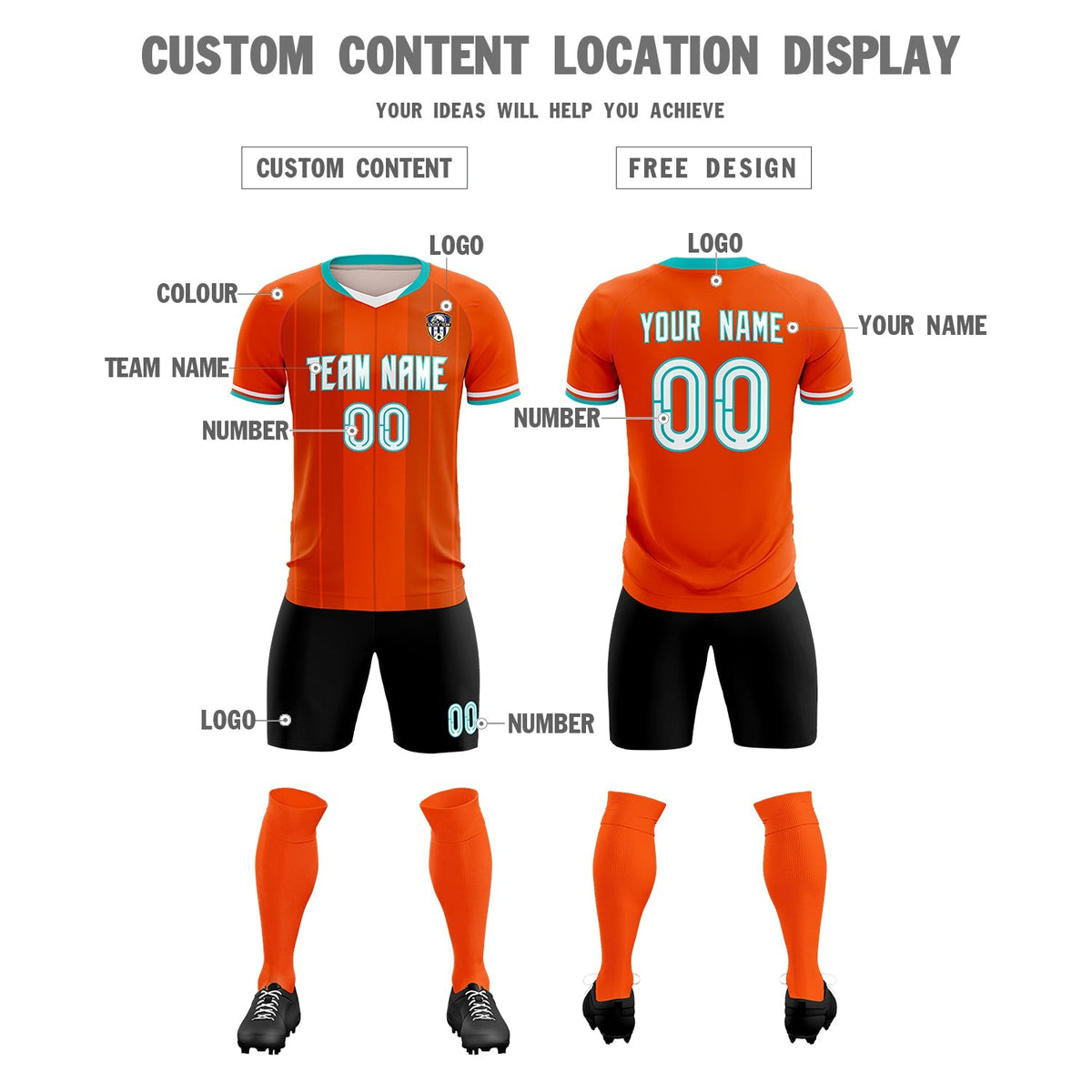 Custom Orange Classic Striped Personalized Football Kit Jersey
