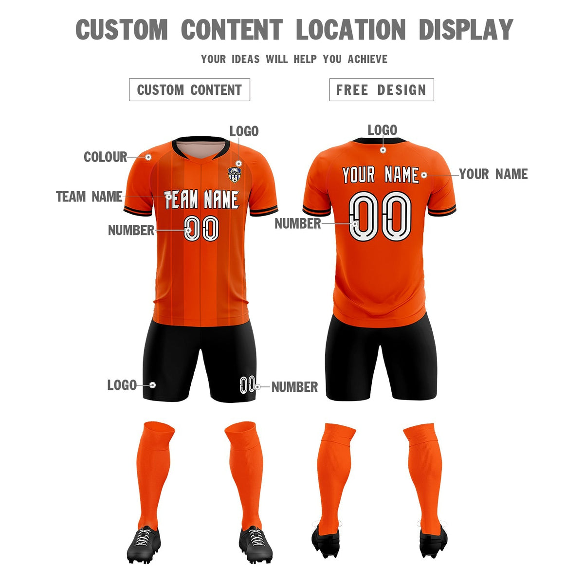 Custom Orange Classic Striped Personalized Football Kit Jersey