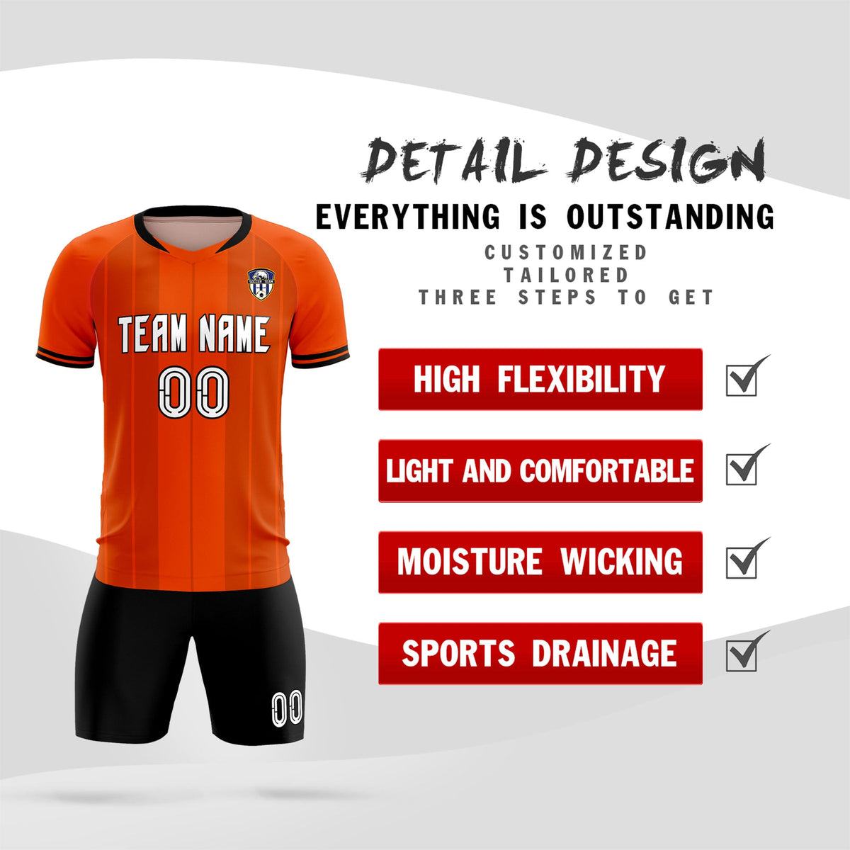 Custom Orange Classic Striped Personalized Football Kit Jersey