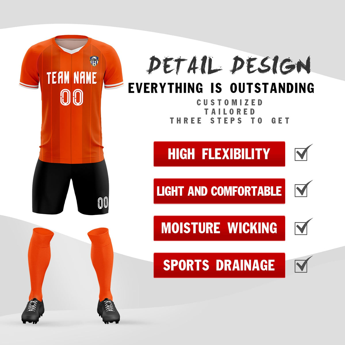 Custom Orange Classic Striped Personalized Football Kit Jersey