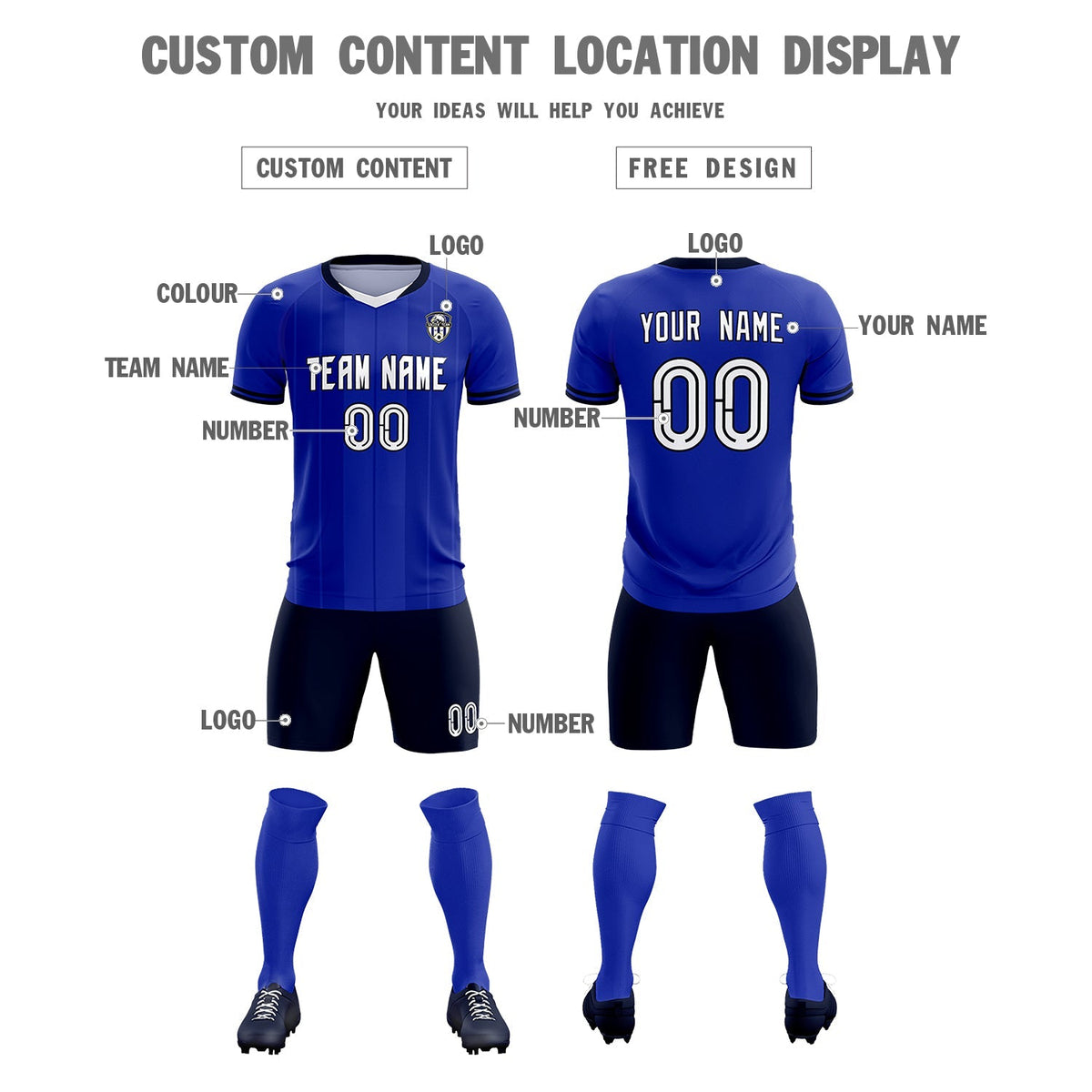 Custom Royal Classic Striped Personalized Football Kit Jersey