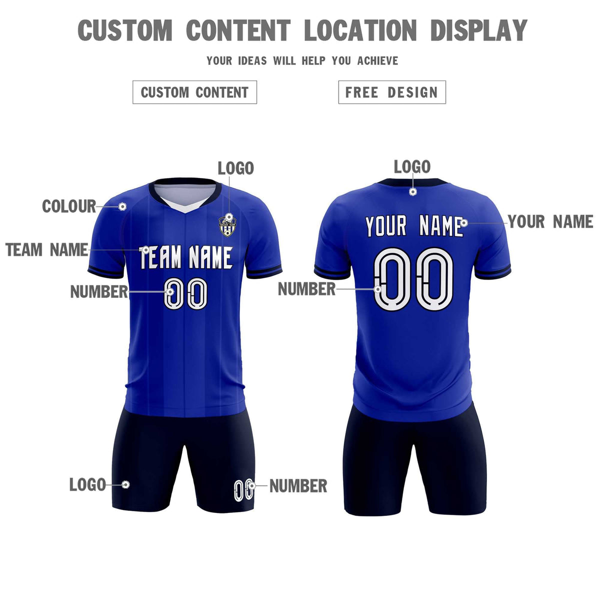 Custom Royal Classic Striped Personalized Football Kit Jersey