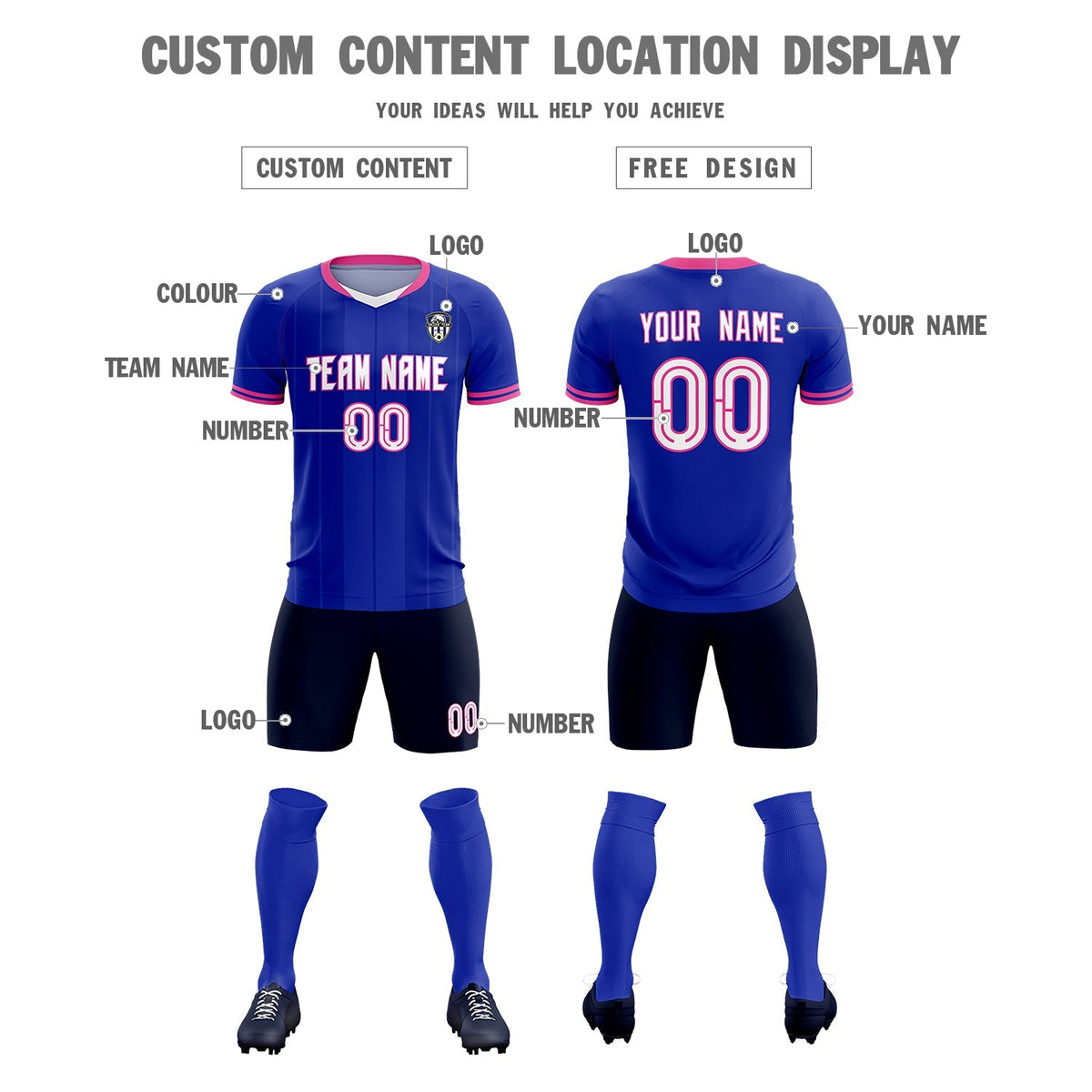 Custom Royal Classic Striped Personalized Football Kit Jersey