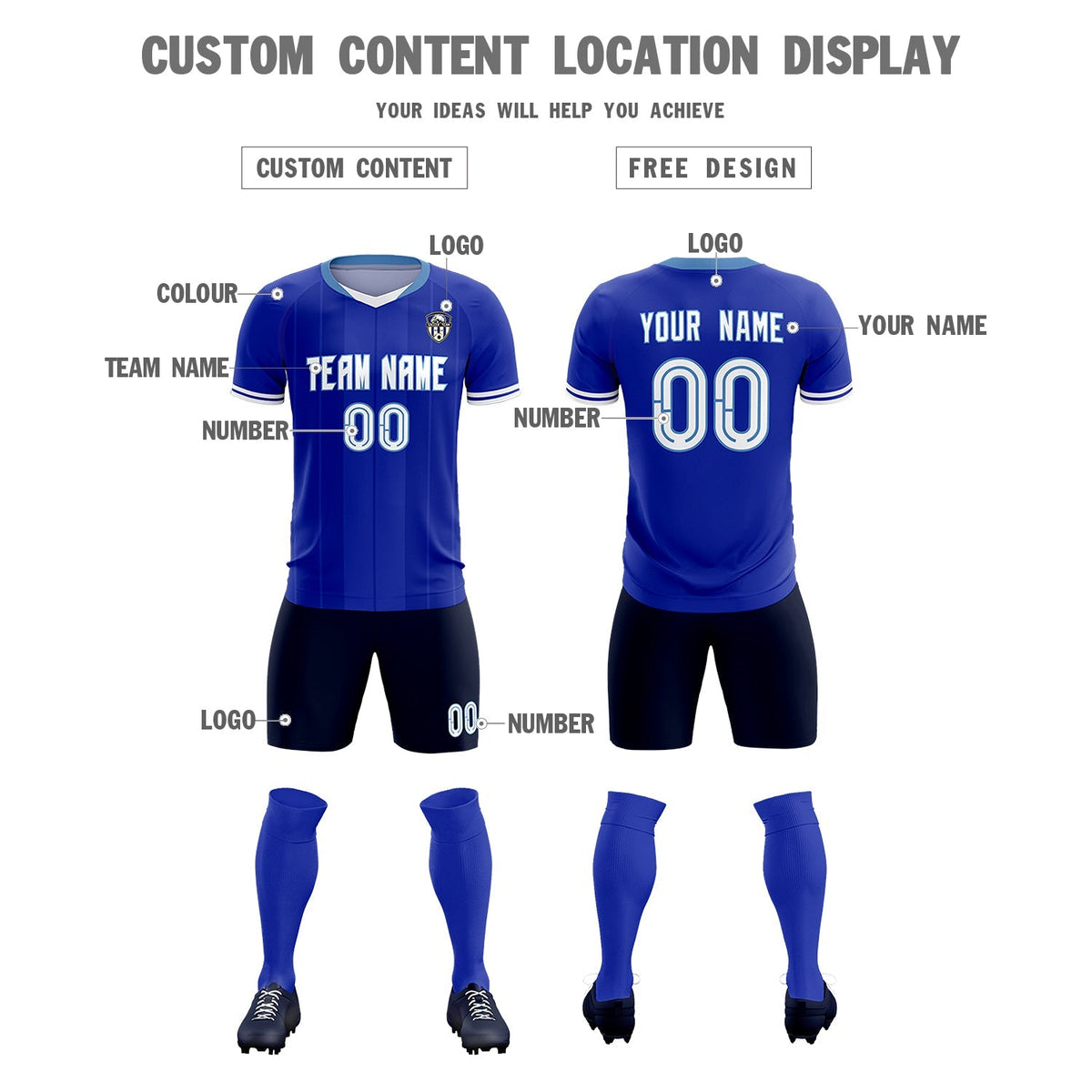 Custom Royal Classic Striped Personalized Football Kit Jersey