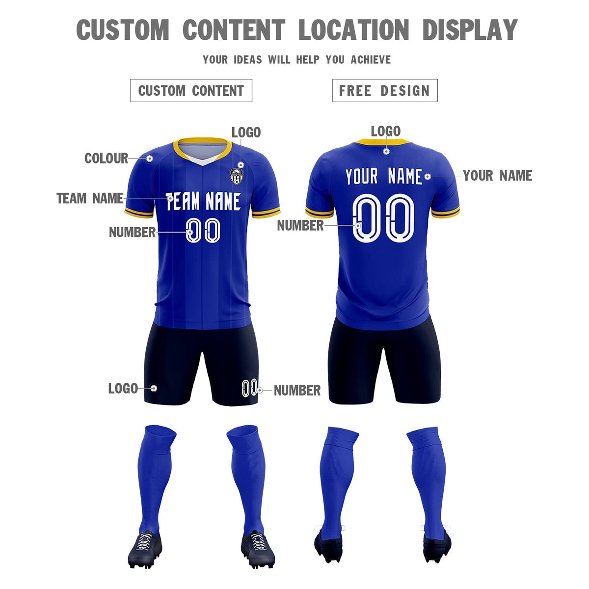 Custom Royal Classic Striped Personalized Football Kit Jersey