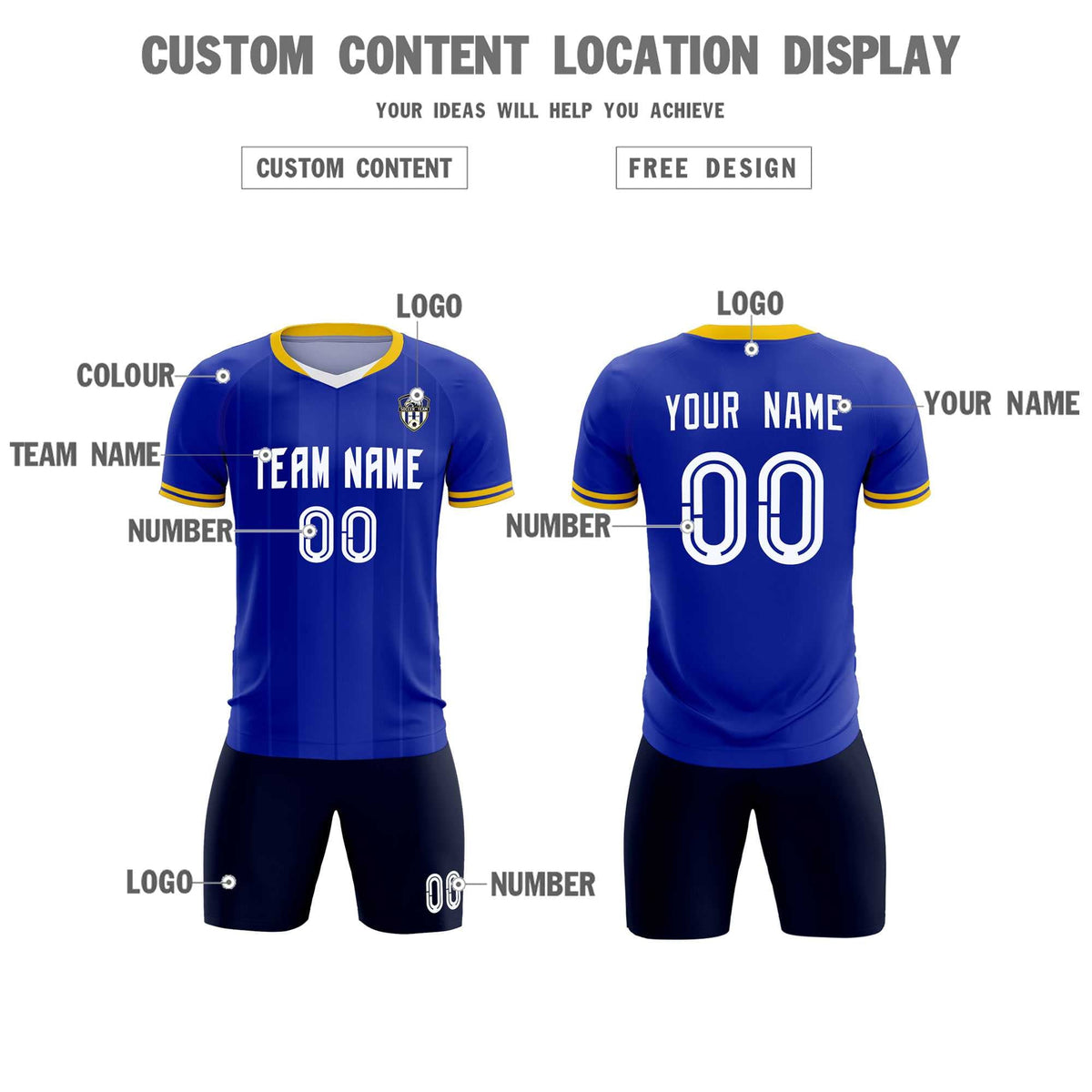 Custom Royal Classic Striped Personalized Football Kit Jersey