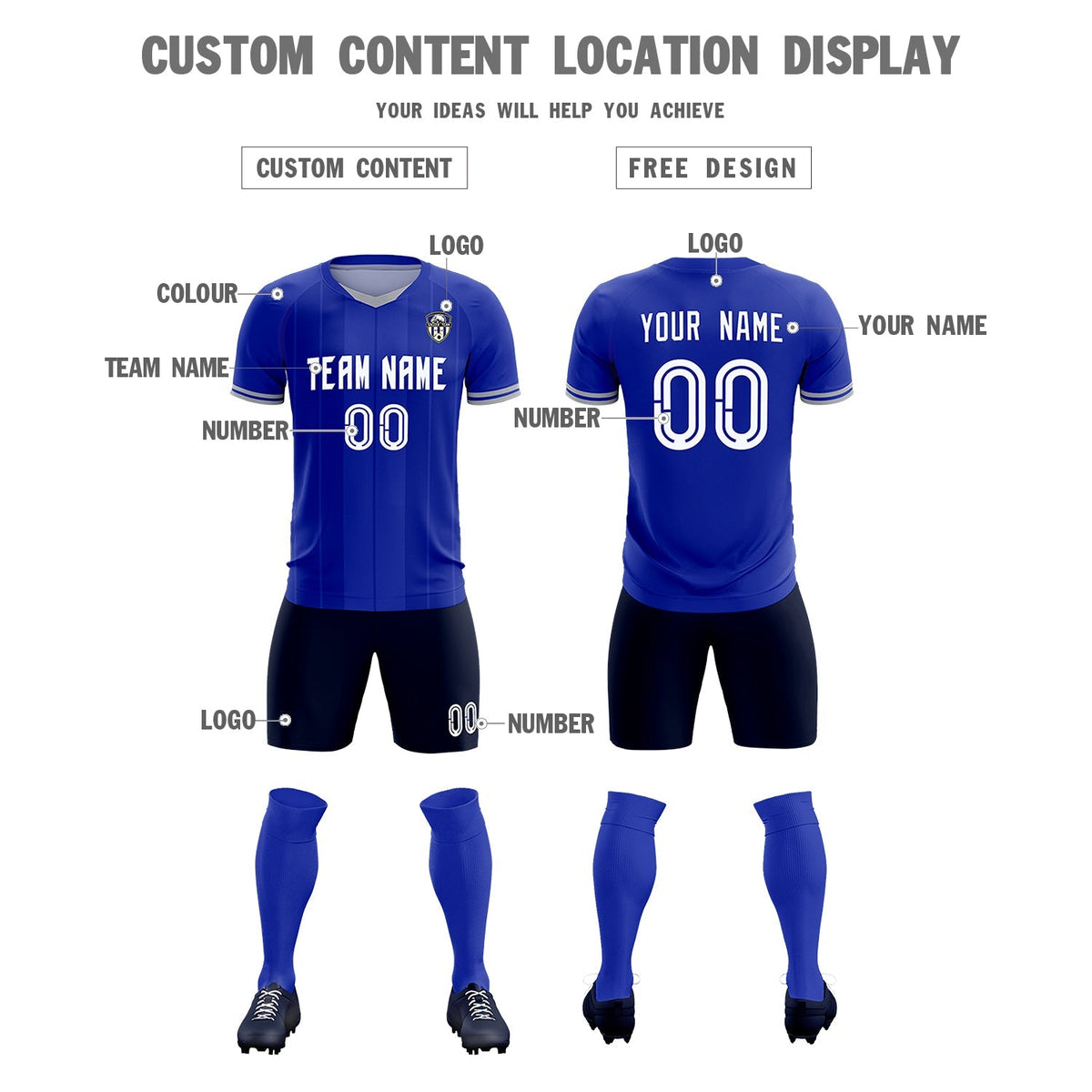 Custom Royal Classic Striped Personalized Football Kit Jersey