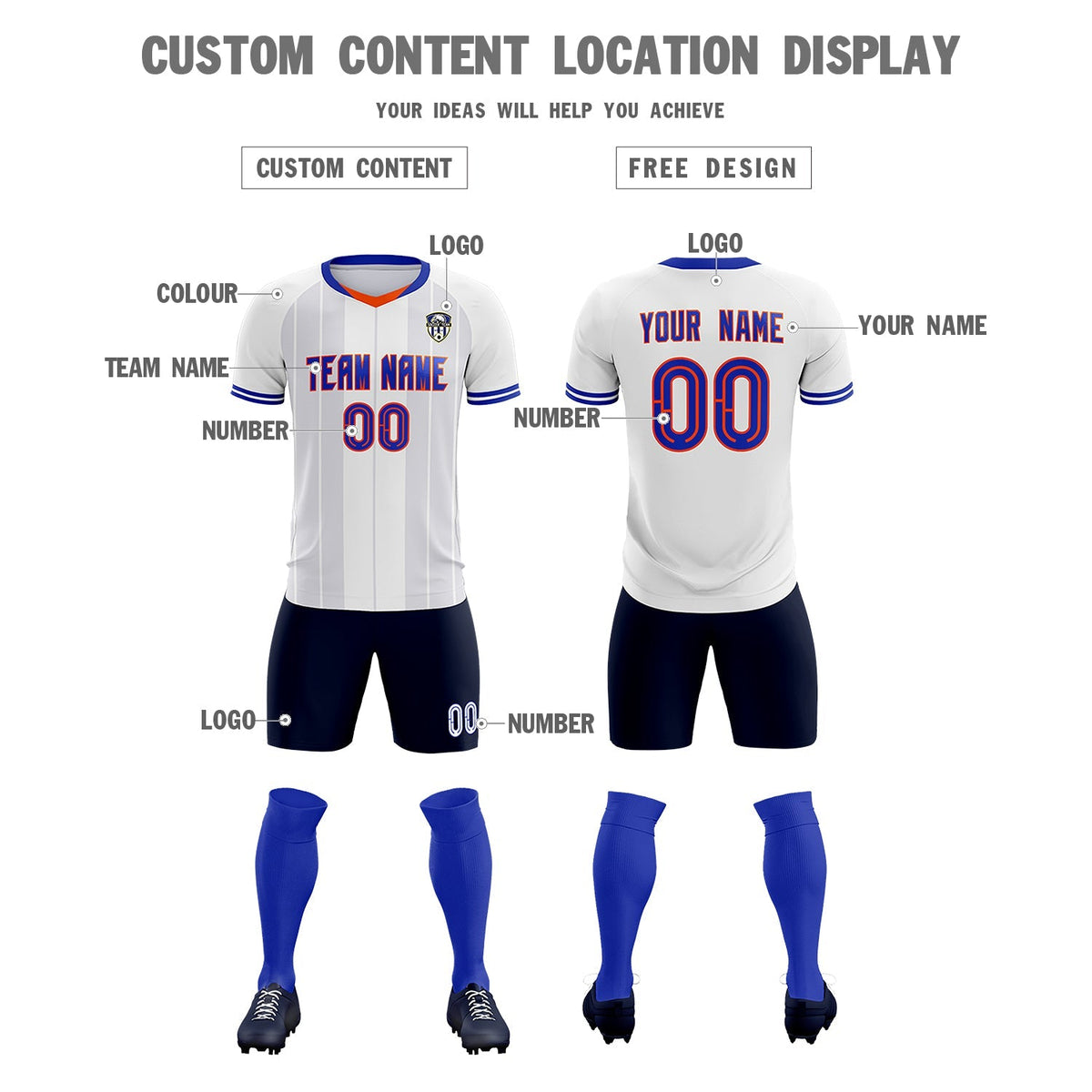Custom White Classic Striped Personalized Football Kit Jersey