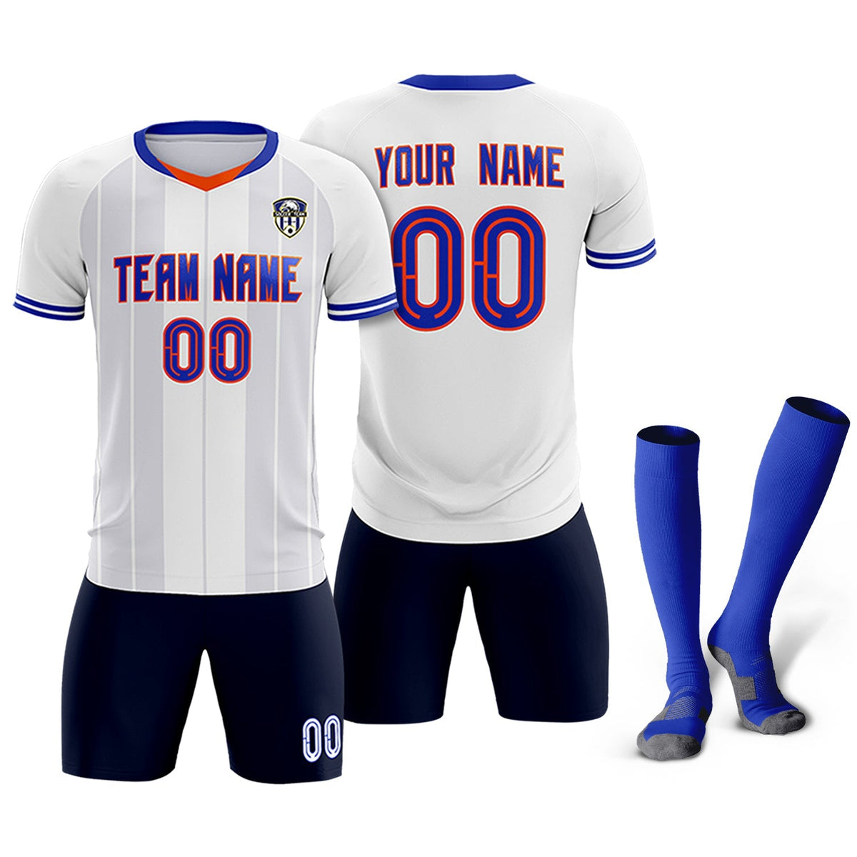 Custom White Classic Striped Personalized Football Kit Jersey