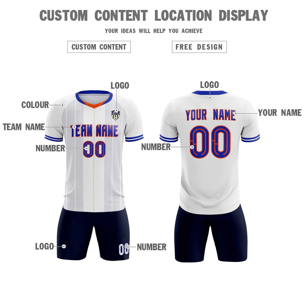 Custom White Classic Striped Personalized Football Kit Jersey