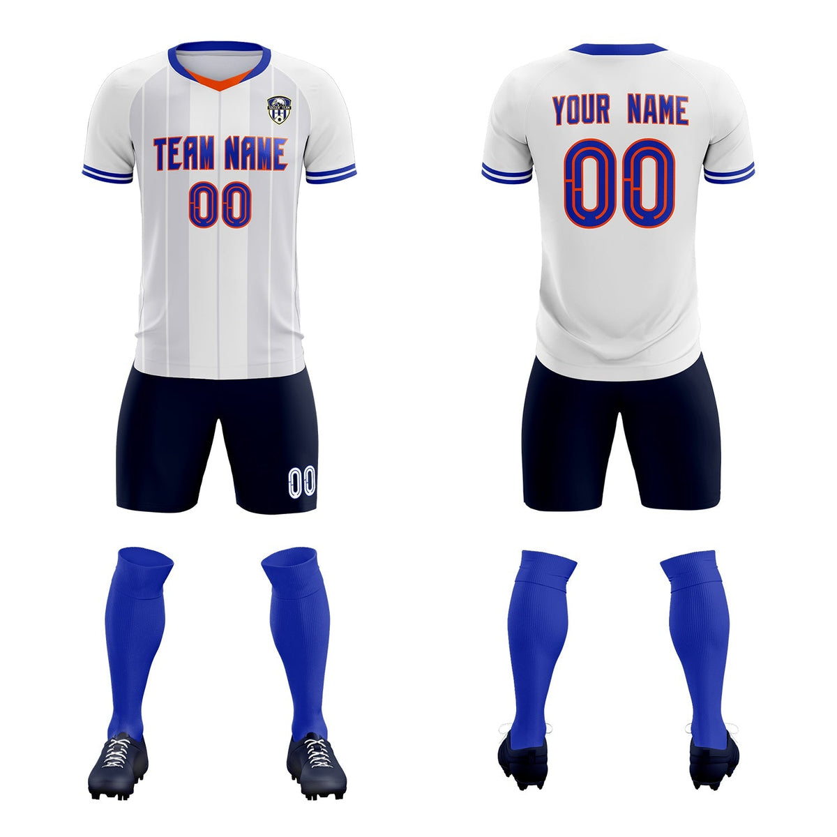 Custom White Classic Striped Personalized Football Kit Jersey