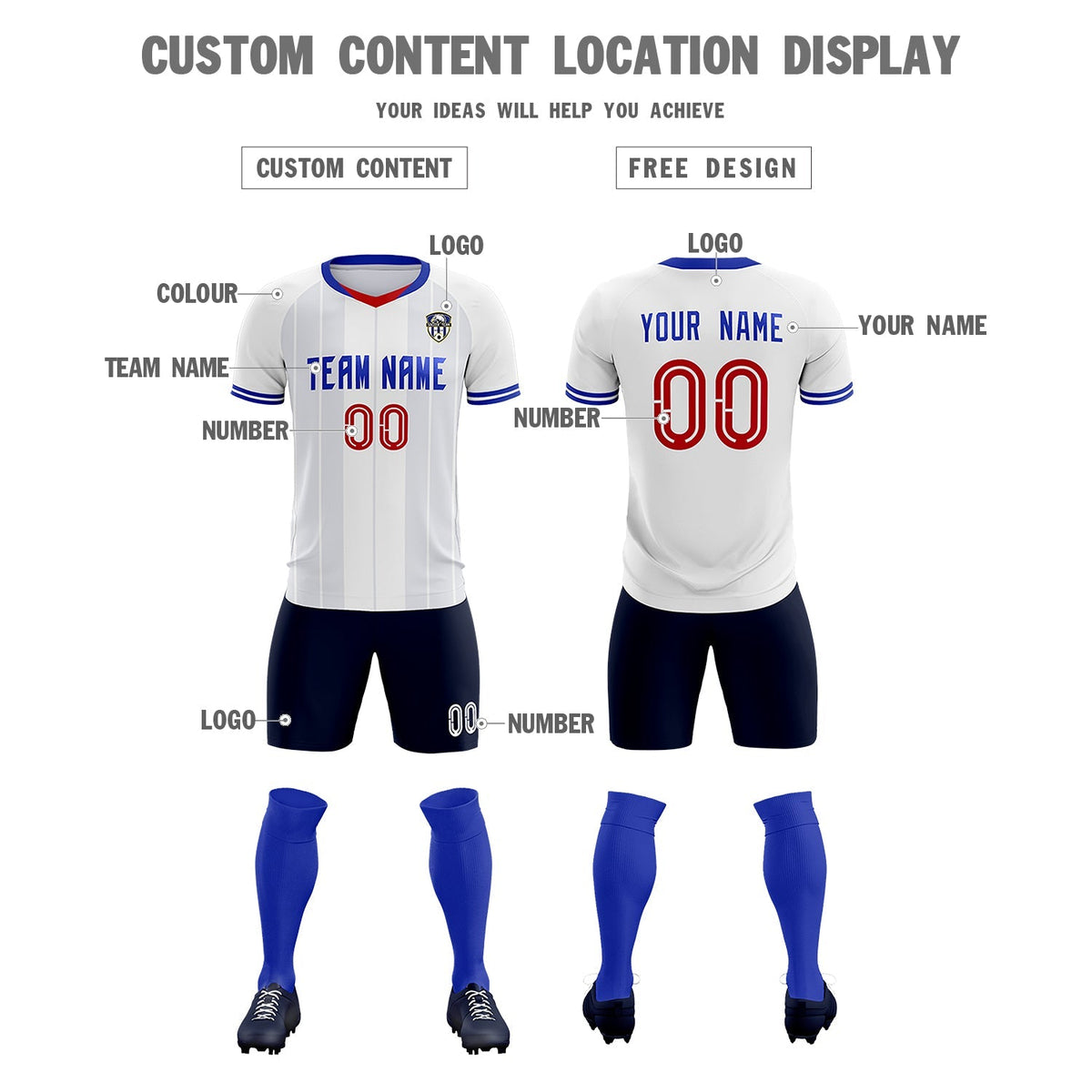 Custom White Classic Striped Personalized Football Kit Jersey