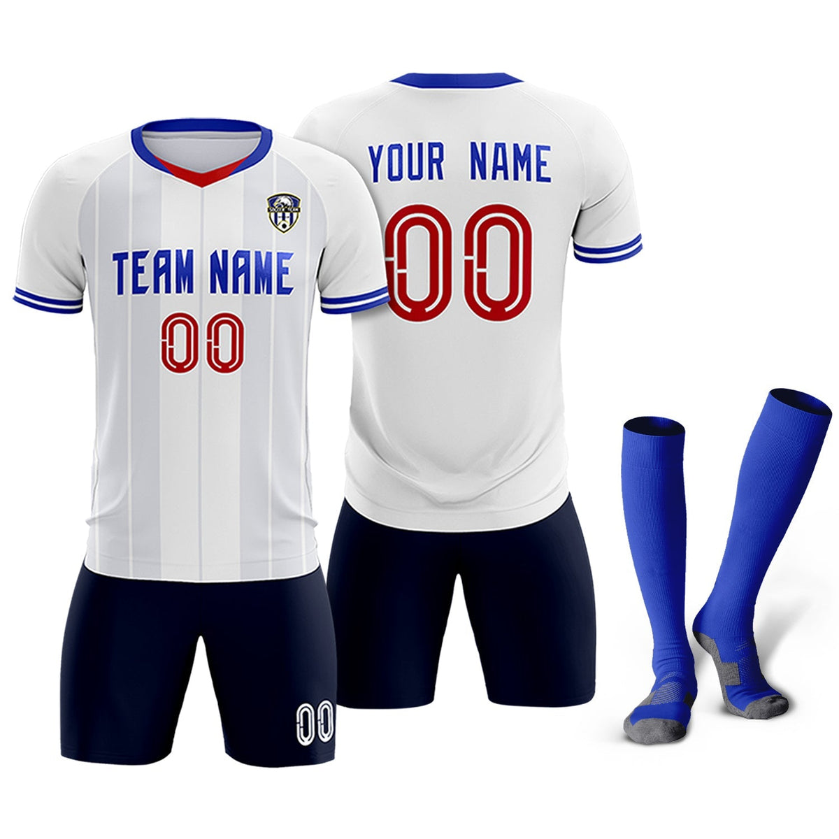 Custom White Classic Striped Personalized Football Kit Jersey