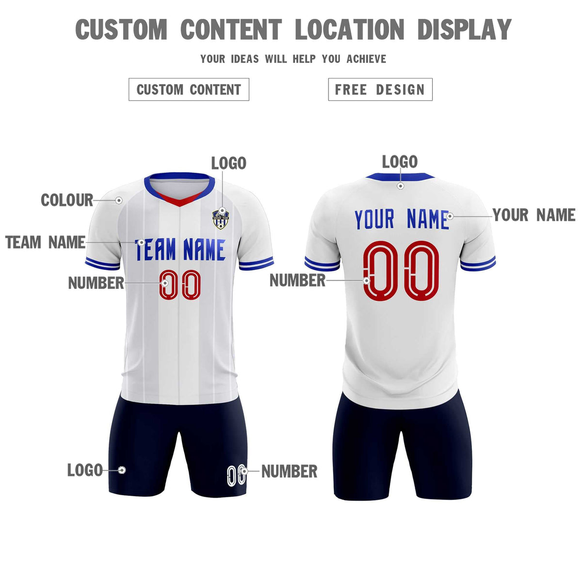 Custom White Classic Striped Personalized Football Kit Jersey