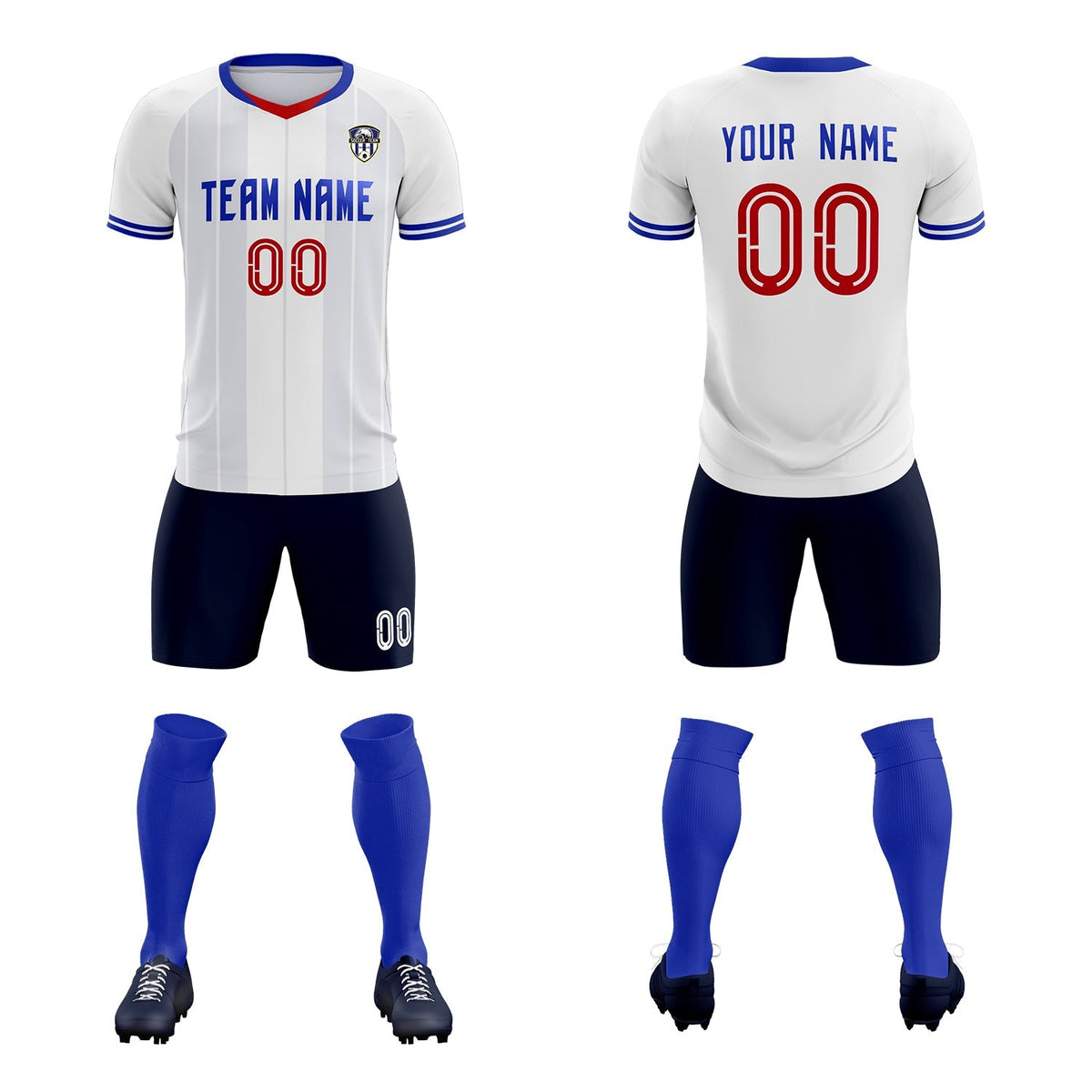 Custom White Classic Striped Personalized Football Kit Jersey