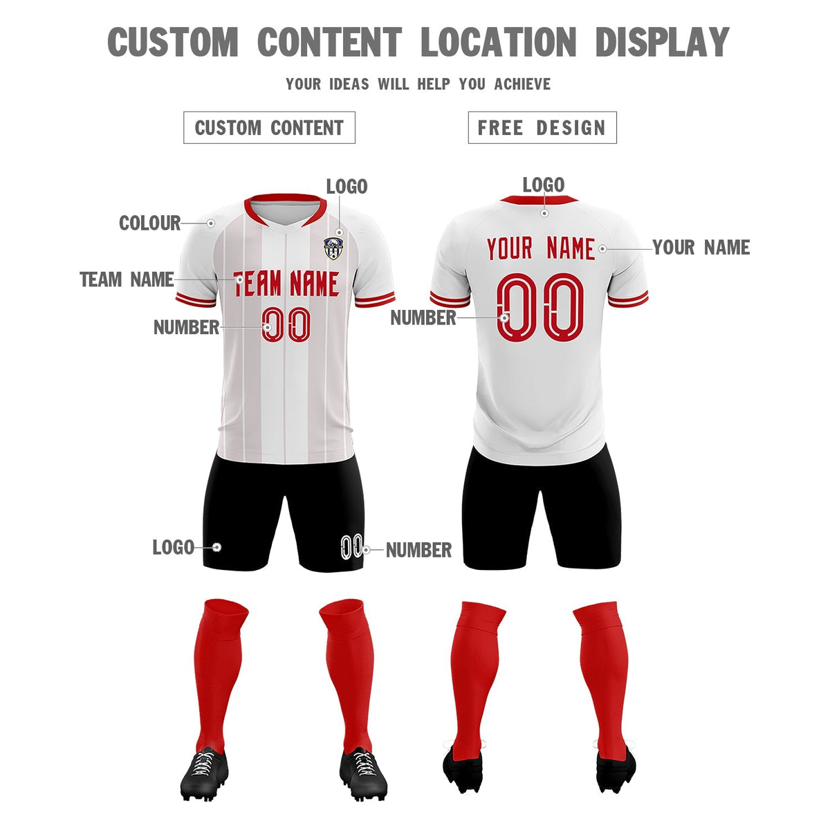 Custom White Classic Striped Personalized Football Kit Jersey