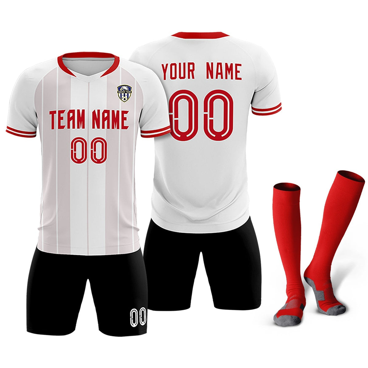 Custom White Classic Striped Personalized Football Kit Jersey