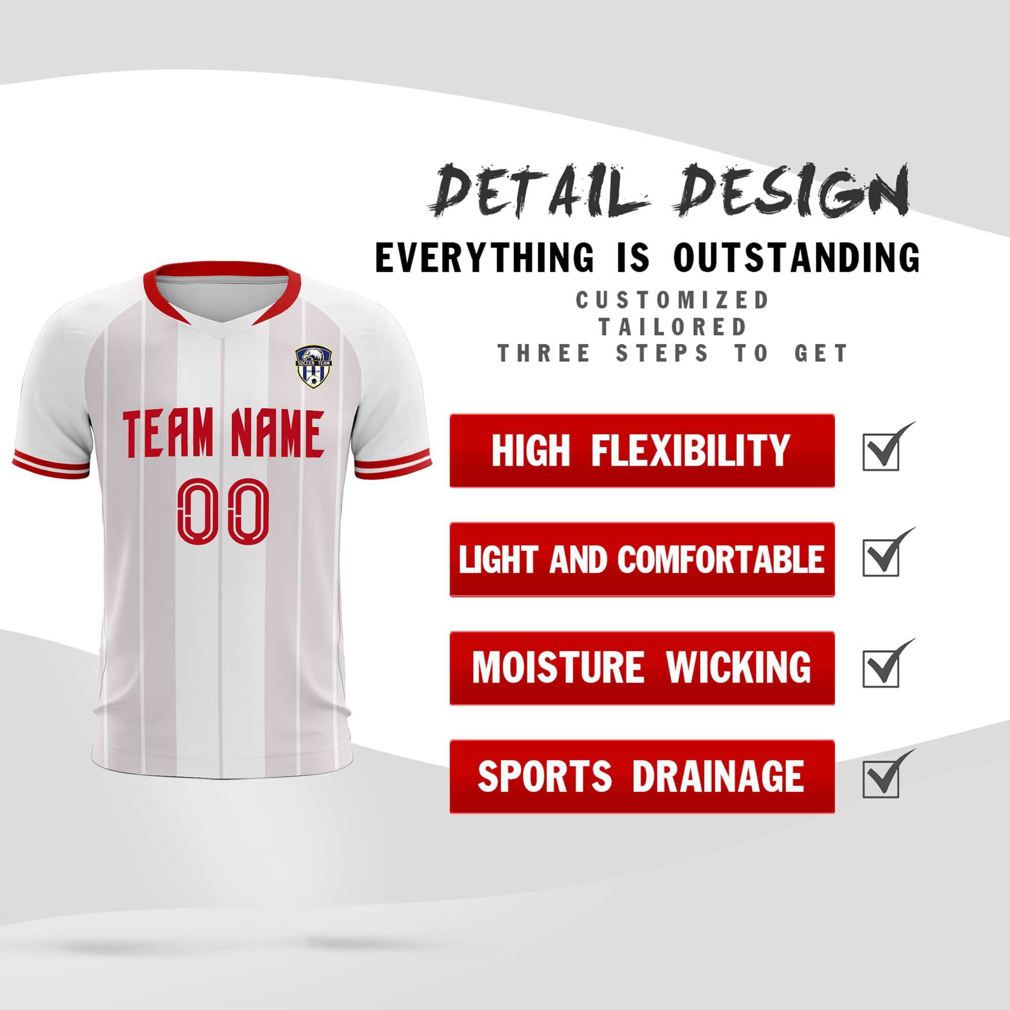 Custom White Classic Striped Personalized Football Kit Jersey