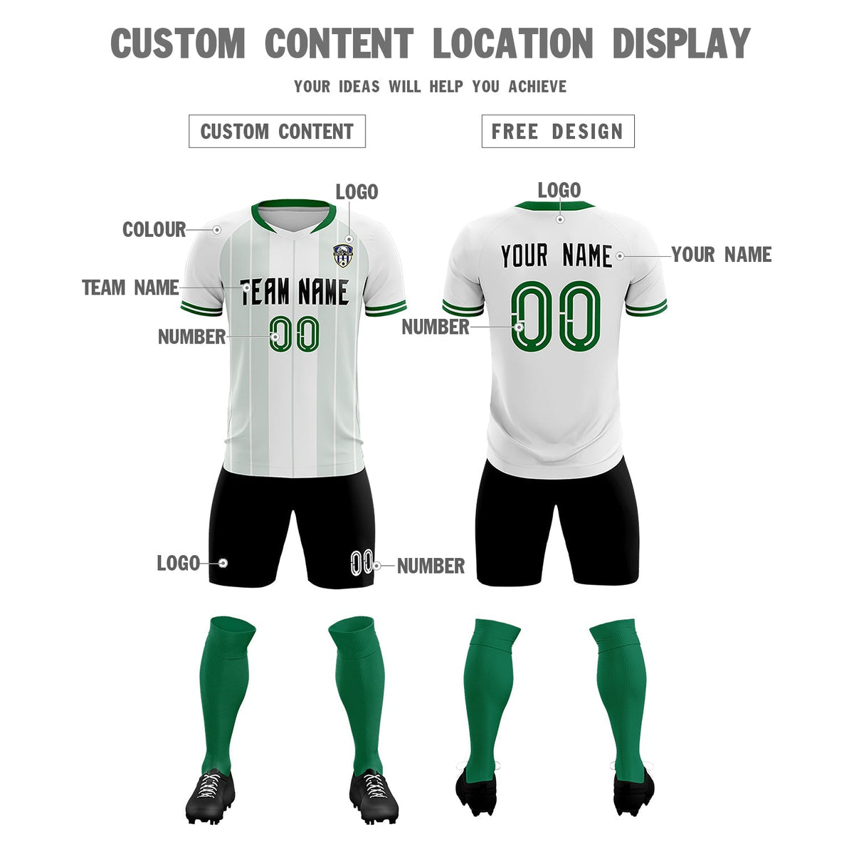 Custom White Classic Striped Personalized Football Kit Jersey