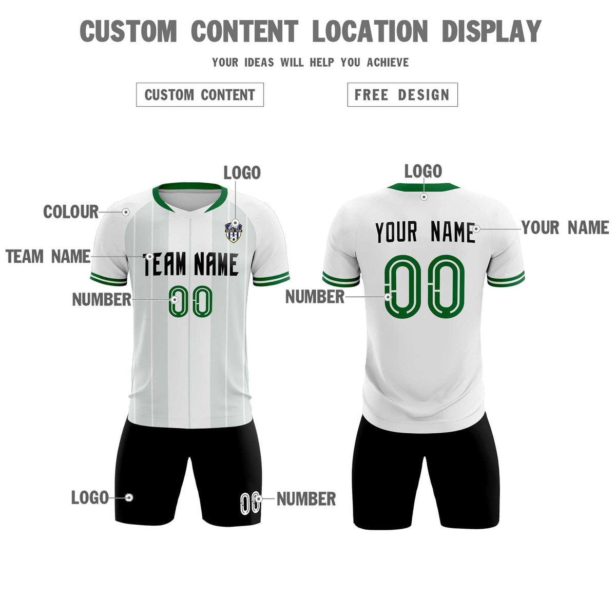 Custom White Classic Striped Personalized Football Kit Jersey